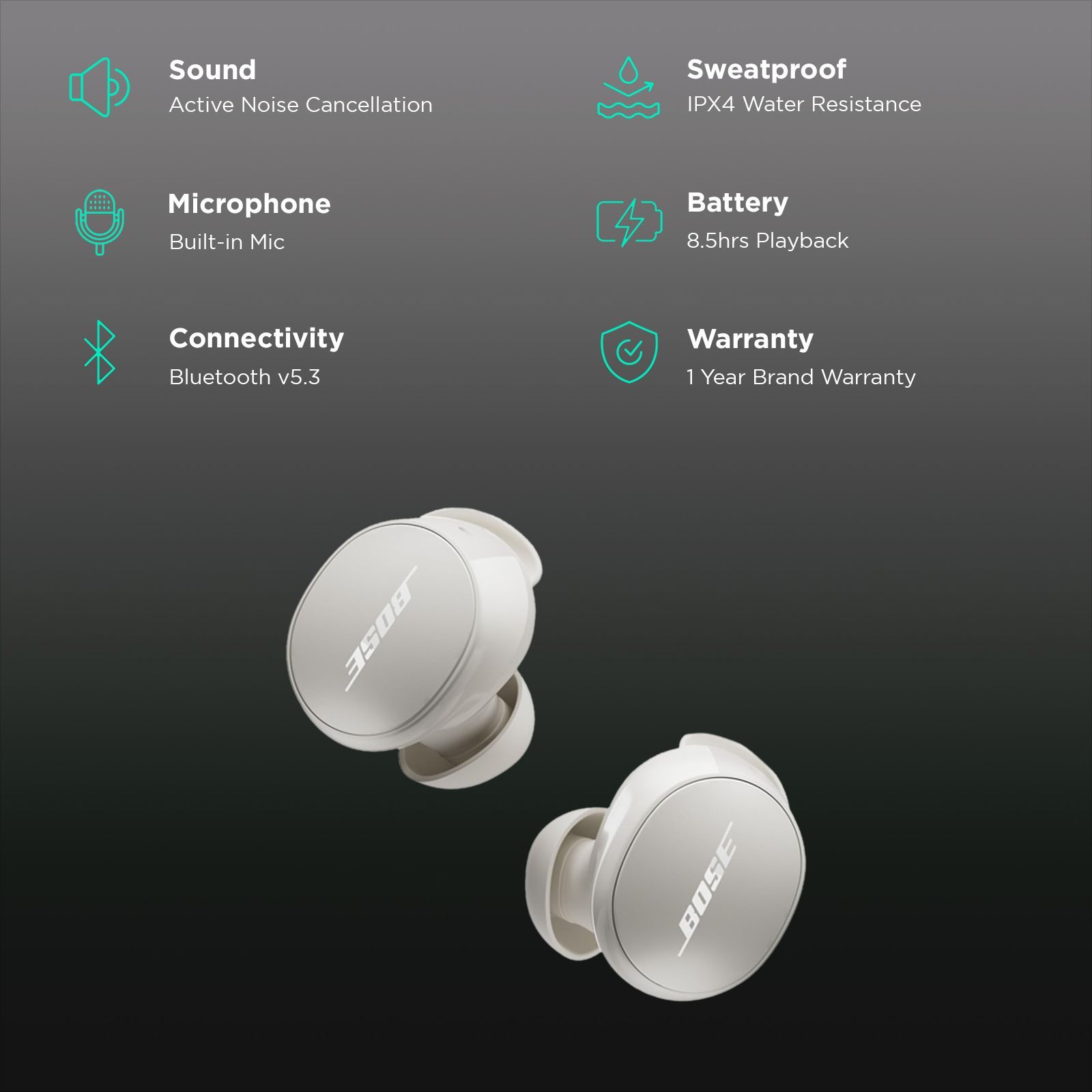BOSE QuietComfort 888507-0200 TWS Earbuds with Active Noise Cancellation (IPX4 Water and Sweat Resistant, Multipoint Connectivity, White Smoke)_2