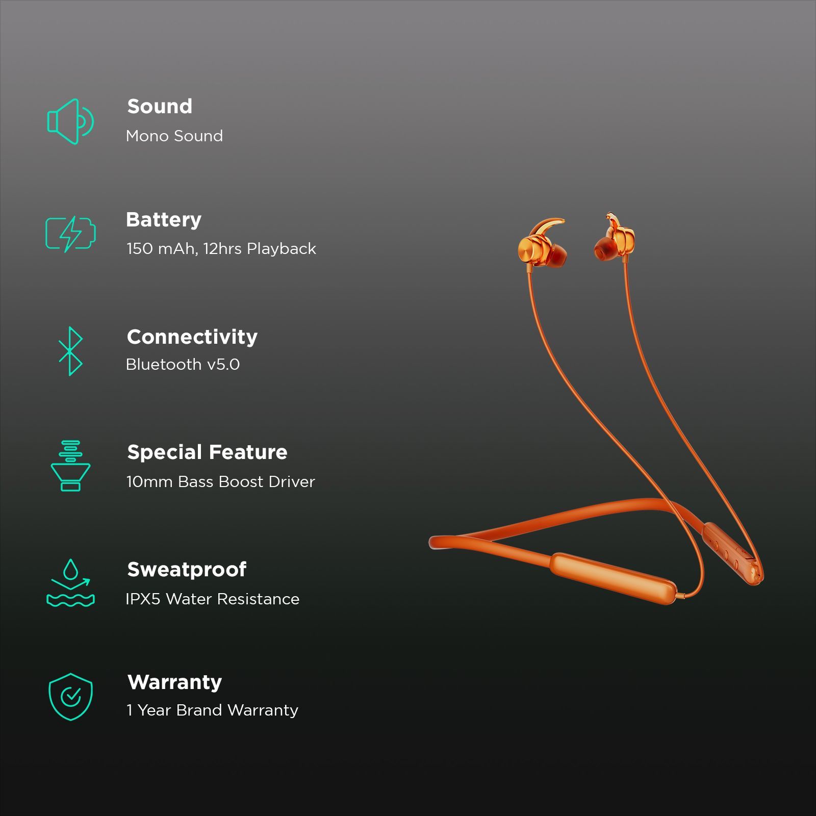 Itel N35 PRO IEB-35 Neckband (IPX5 Water Resistant, 10mm Bass Boost Driver, Orange)_2