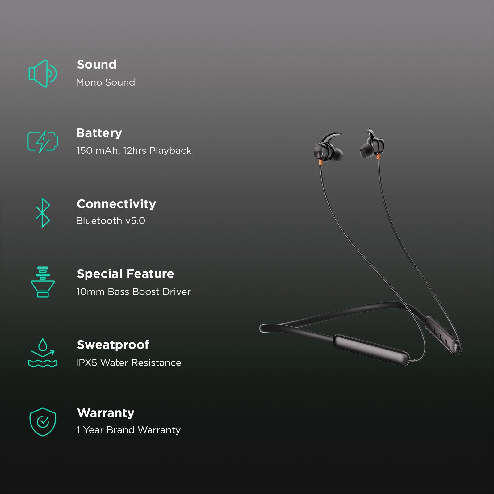 Itel N35 PRO IEB-35 Neckband (IPX5 Water Resistant, 10mm Bass Boost Driver, Black)_2