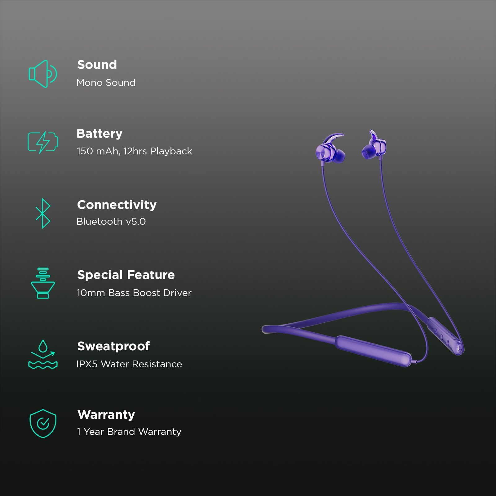 Itel N35 PRO IEB-35 Neckband (IPX5 Water Resistant, 10mm Bass Boost Driver, Purple)_2