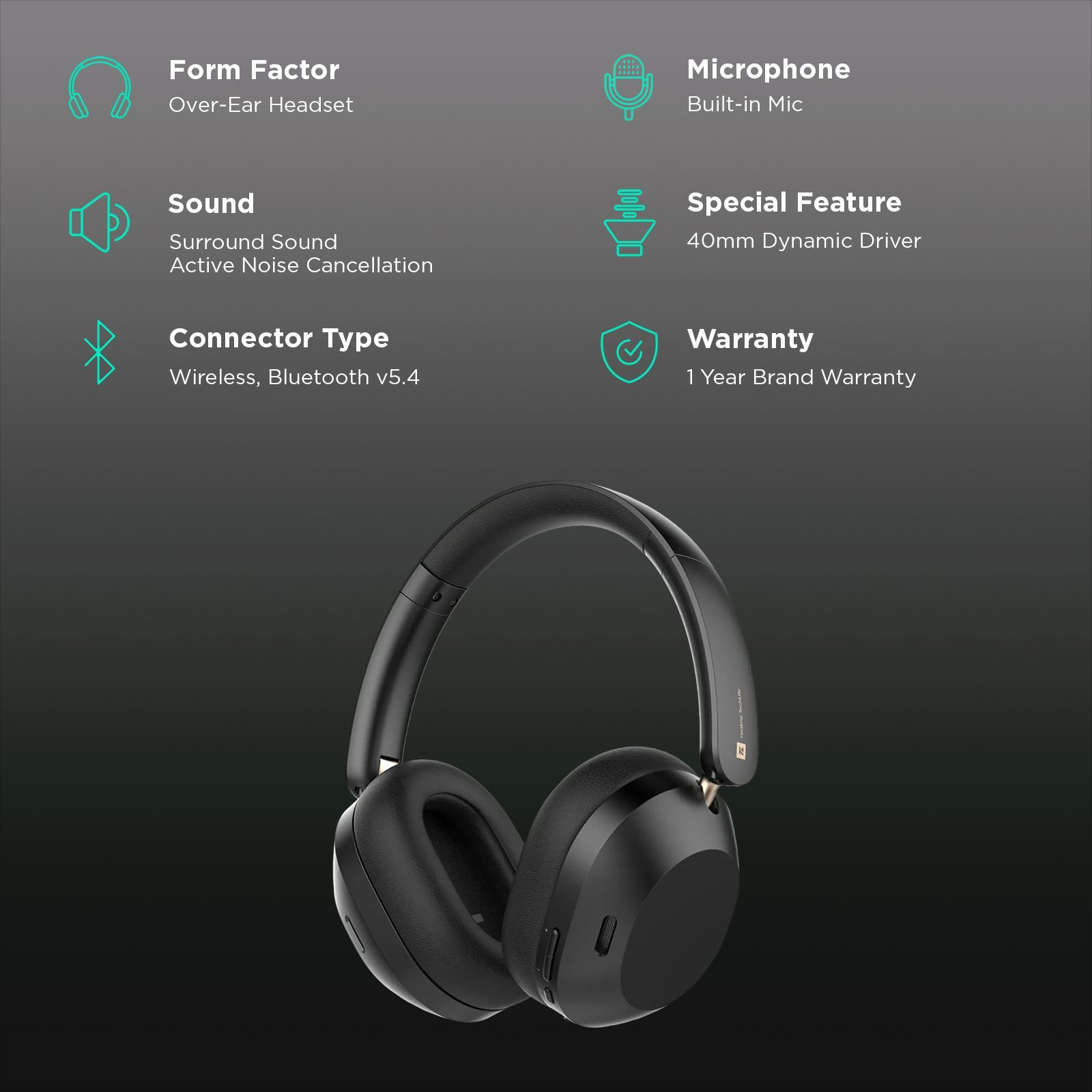 realme TechLife Studio H1 Bluetooth Headphone with Mic (Active Noise Cancellation, Google Fast Pair, Black) realme TechLife Studio H1 Bluetooth Headphone with Mic (Active Noise Cancellation, Google Fast Pair, Black)_2