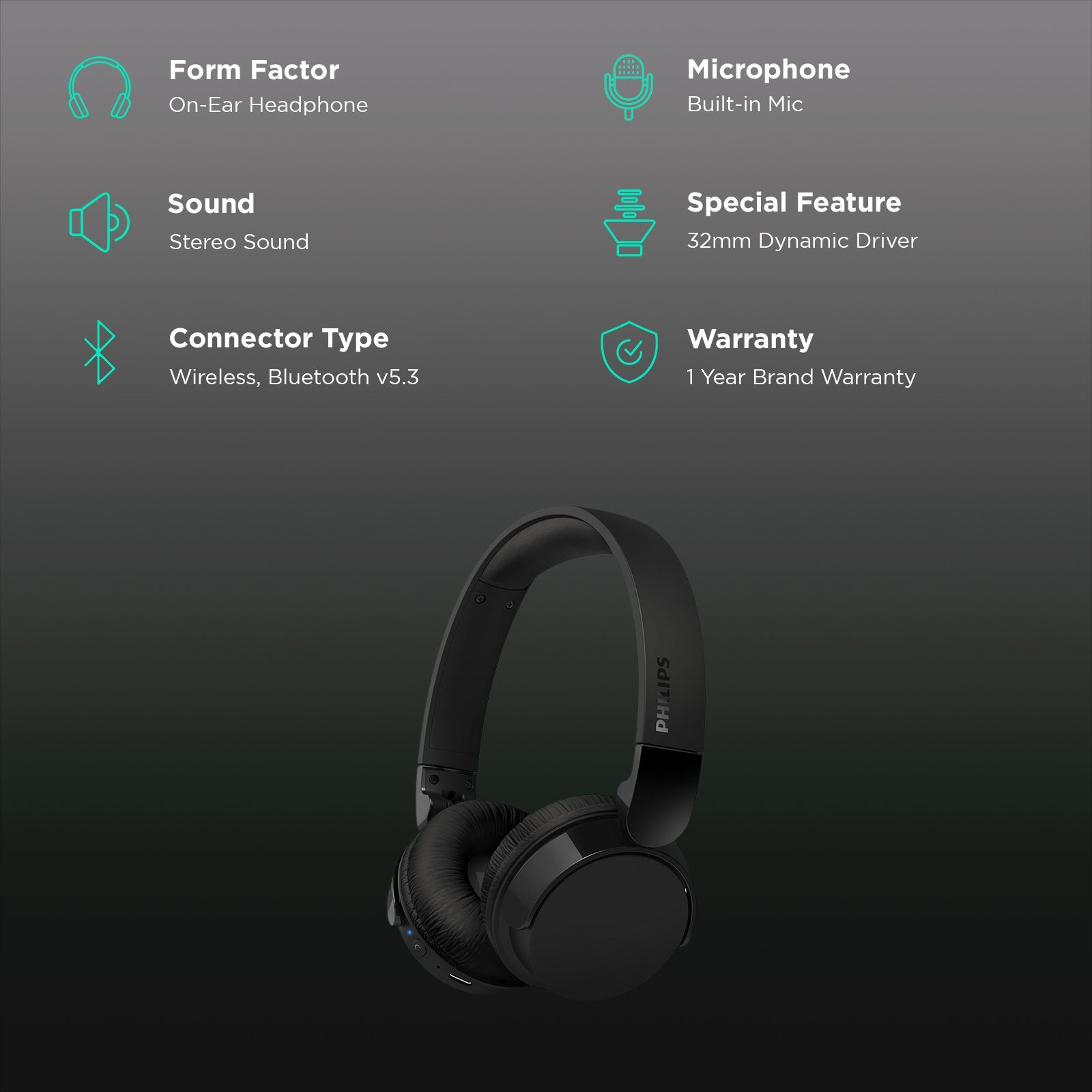 PHILIPS 4000 Series TAH4209BK/00 Bluetooth Headphone with Mic (Dynamic Bass, On Ear, Black)_2