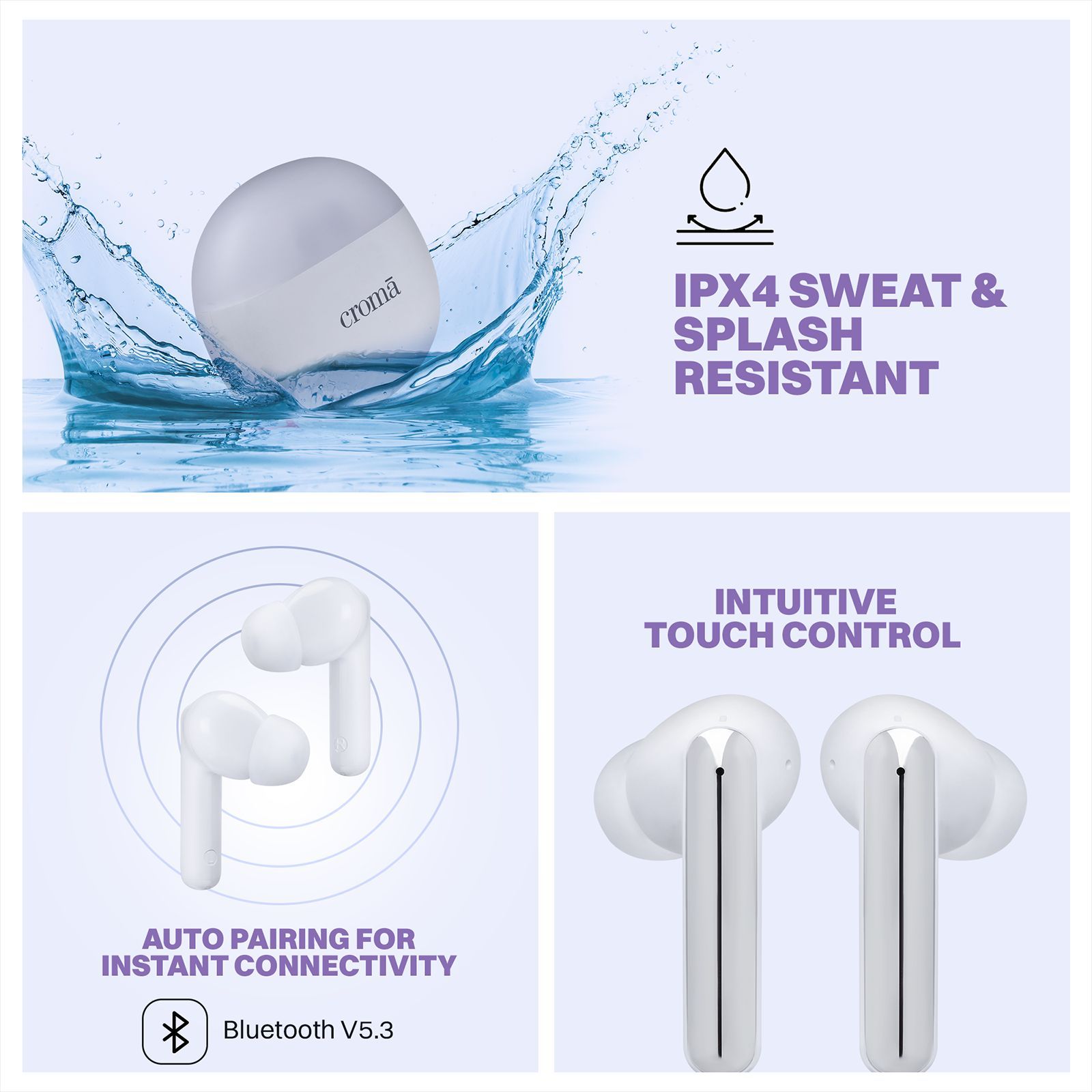 Croma TWS Earbuds with Environmental Noise Cancellation (IPX4 Water Resistant, Quad Mic, White)_14