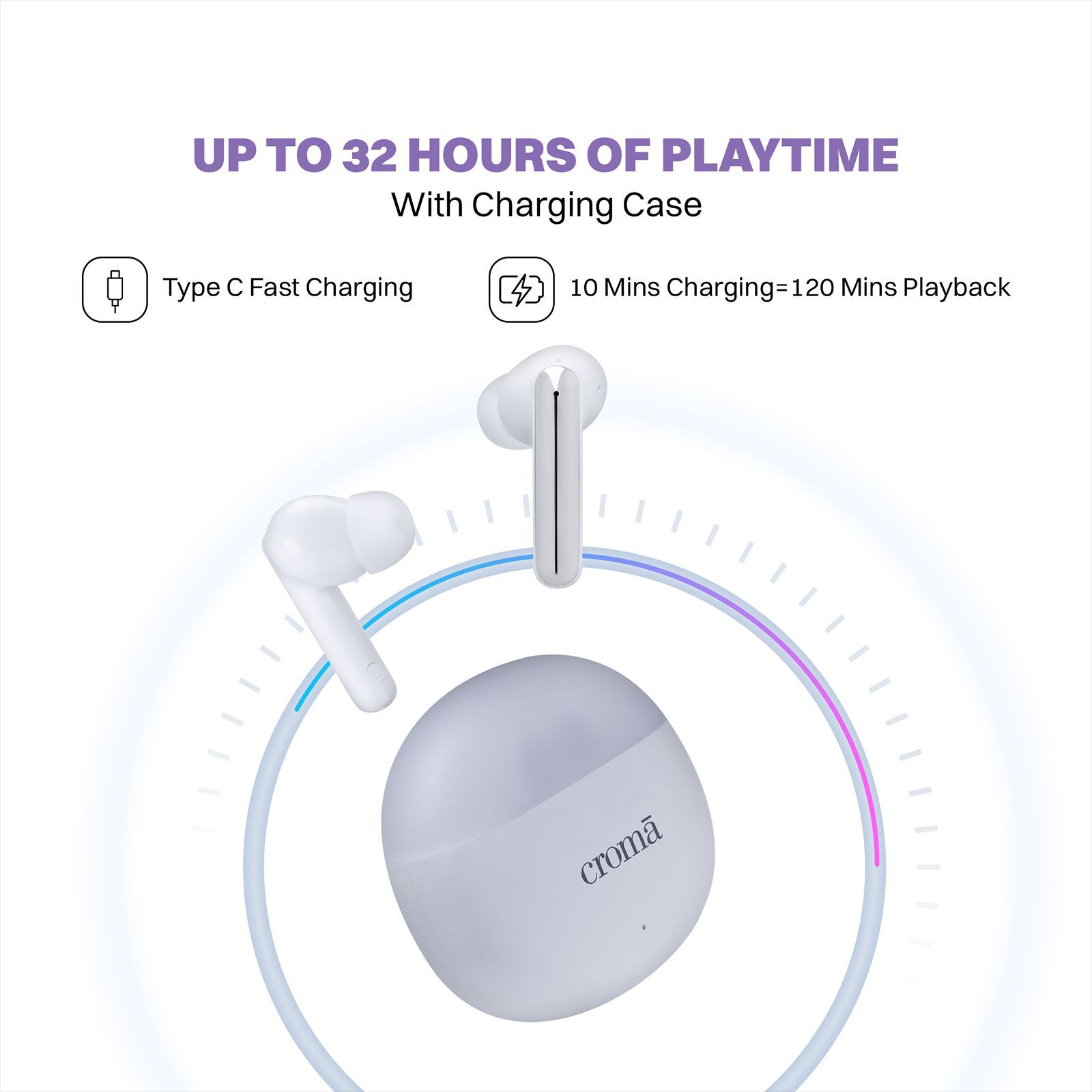Croma TWS Earbuds with Environmental Noise Cancellation (IPX4 Water Resistant, Quad Mic, White)_15