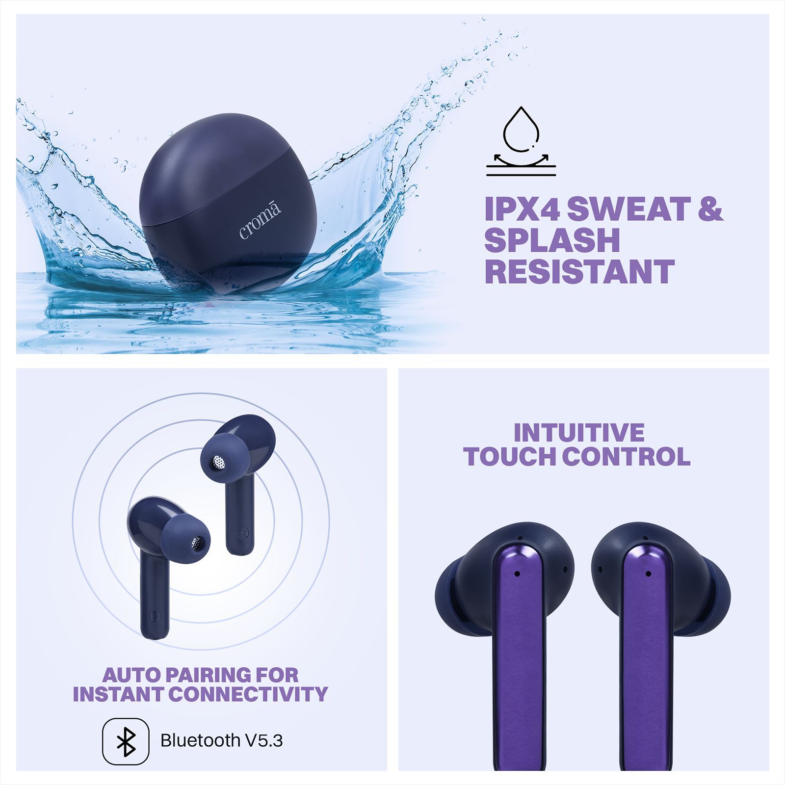 Croma TWS Earbuds with Environmental Noise Cancellation (IPX4 Water Resistant, Quad Mic, Blue) Croma TWS Earbuds with Environmental Noise Cancellation (IPX4 Water Resistant, Quad Mic, Blue)_14