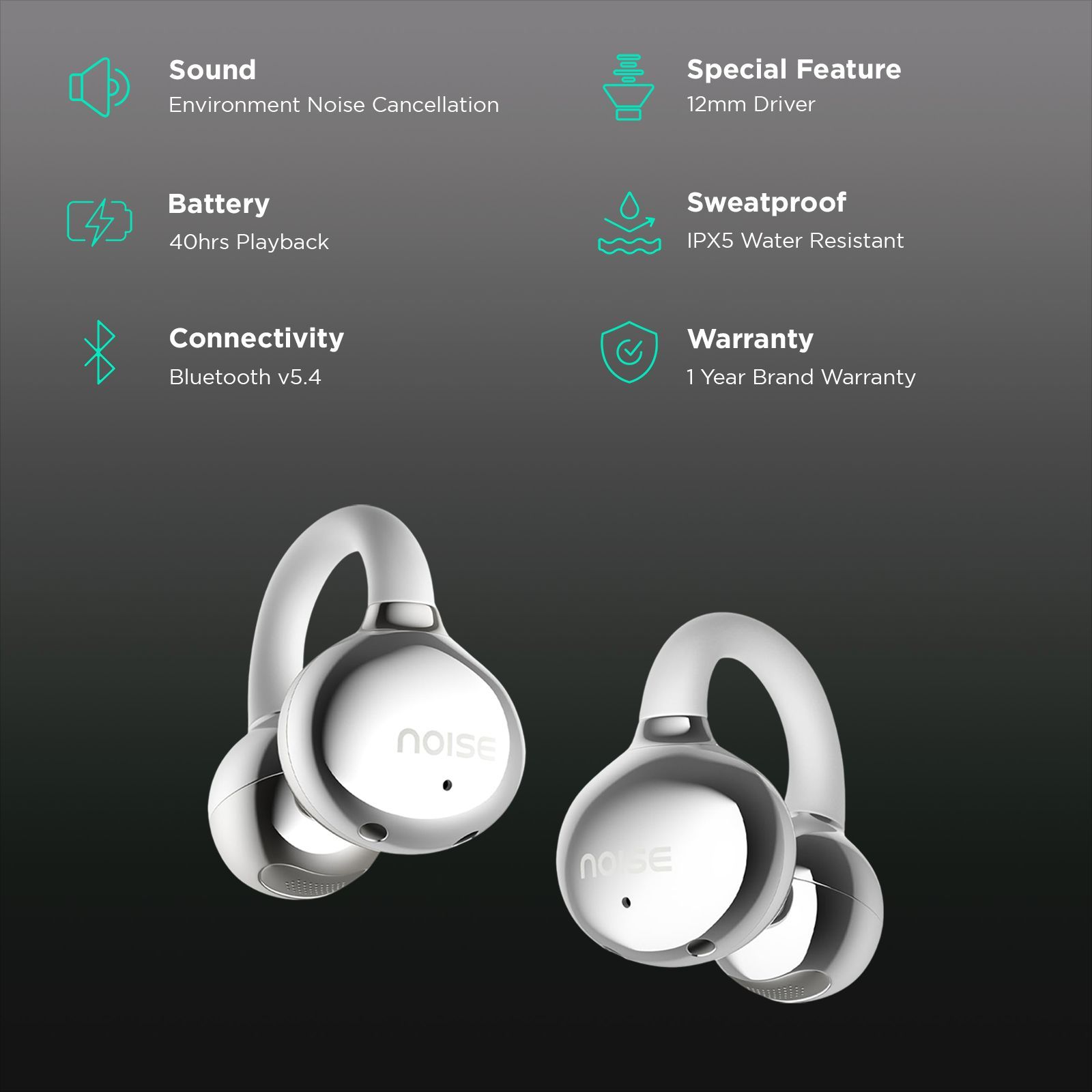 noise Air Clips TWS Earbuds with Environmental Noise Cancellation (IPX5 Water Resistant, AirWave Technology, Pearl White)_2