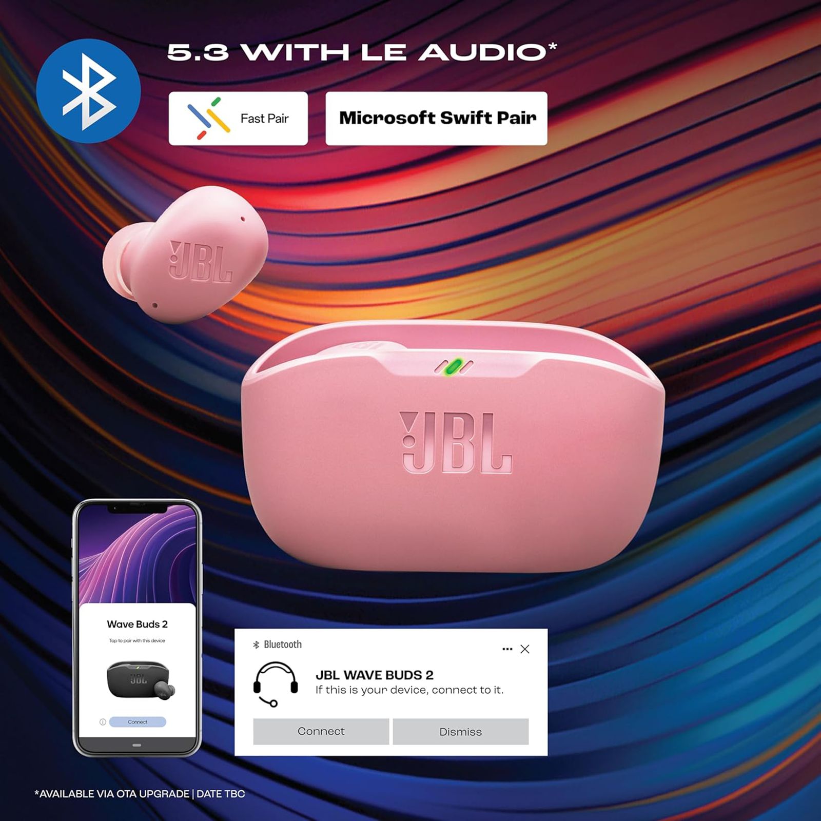JBL Wave Buds 2 TWS Earbuds with Active Noise Cancellation (IP54 Water Resistant, 40 Hours Playtime, Pink)_12