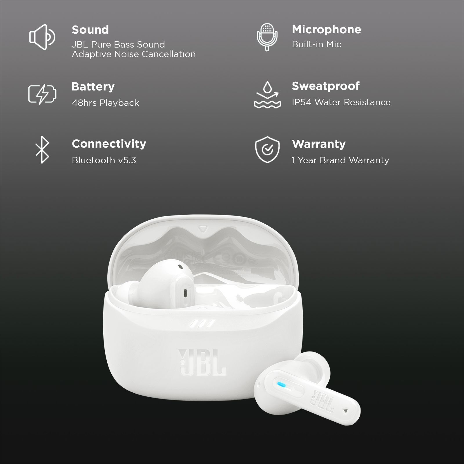 JBL Tune Beam 2 TWS Earbuds with Adaptive Noise Cancellation (IP54 Water Resistant, 48 Hours Playback, White)_3