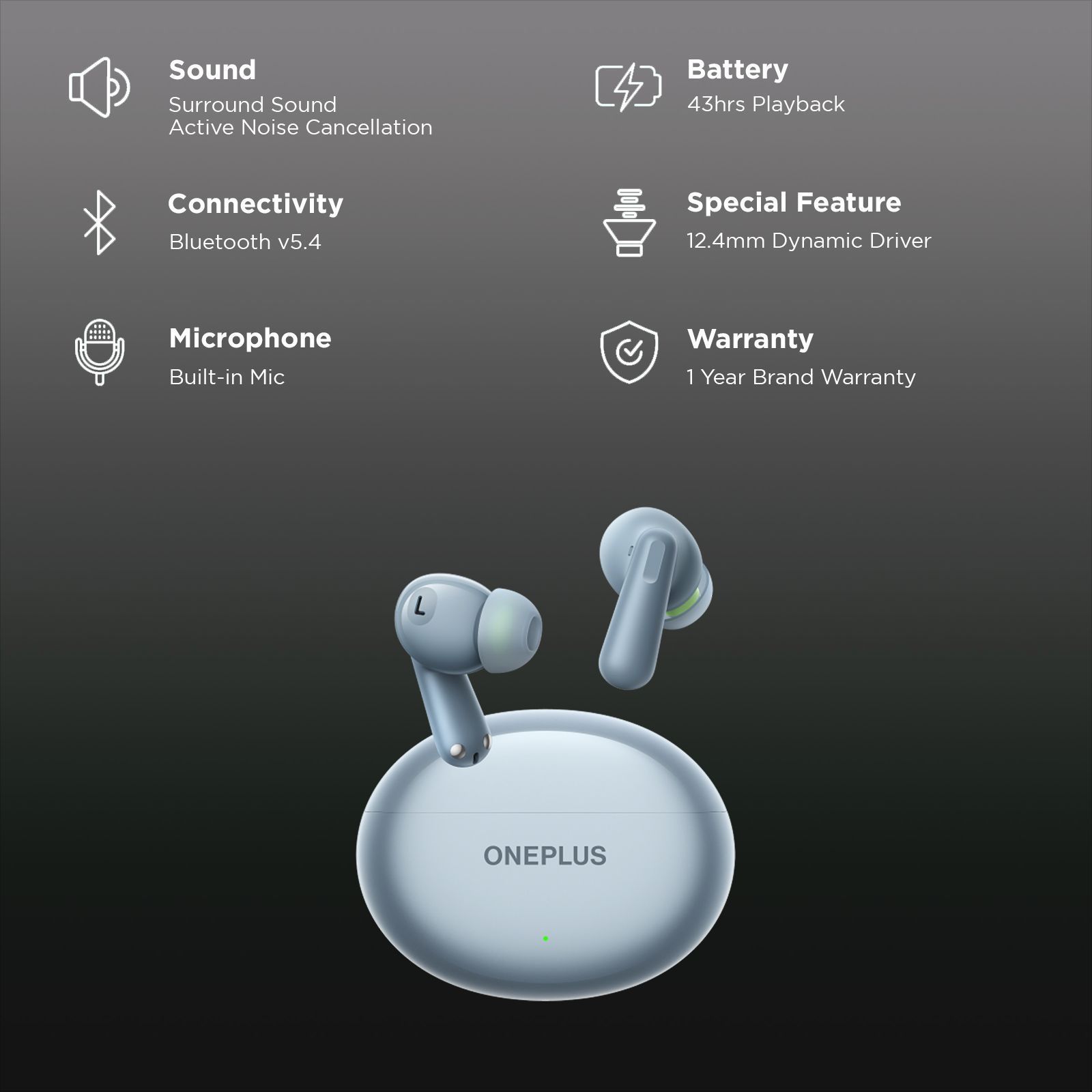 OnePlus Nord Buds 3 TWS Earbuds with Active Noise Cancellation (IP55 Water and Dust Resistant, 43 Hours Playback, Chromatic Blue)_2