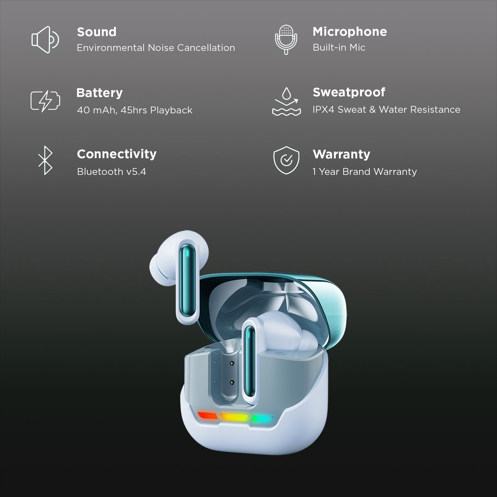 Croma TWS Earbuds with Environmental Noise Cancellation (IPX4 Sweat & Water Resistant, RGB Gaming Lights, Blue)_3