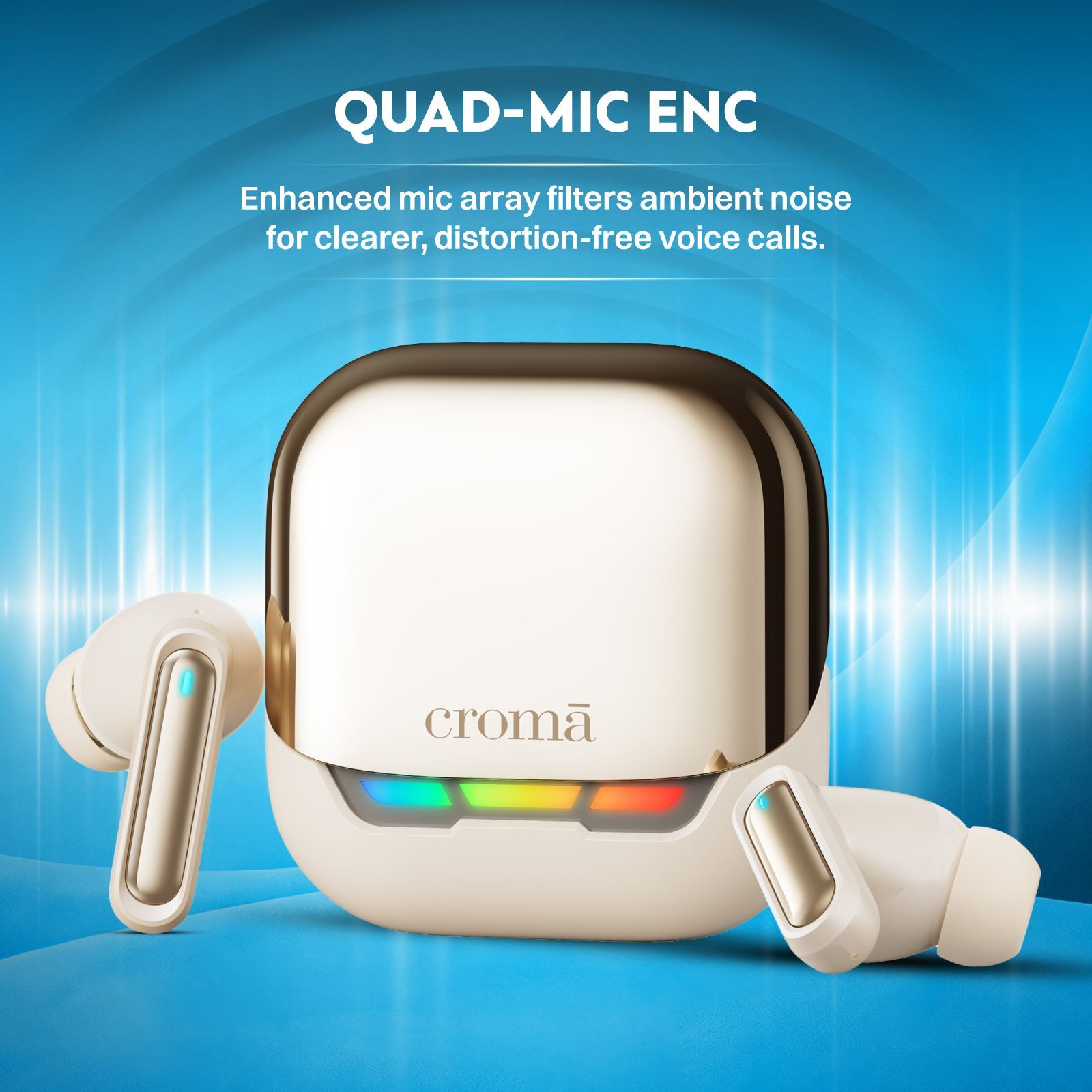 Croma TWS Earbuds with Environmental Noise Cancellation (IPX4 Sweat & Water Resistant, RGB Gaming Lights, Blue)_4