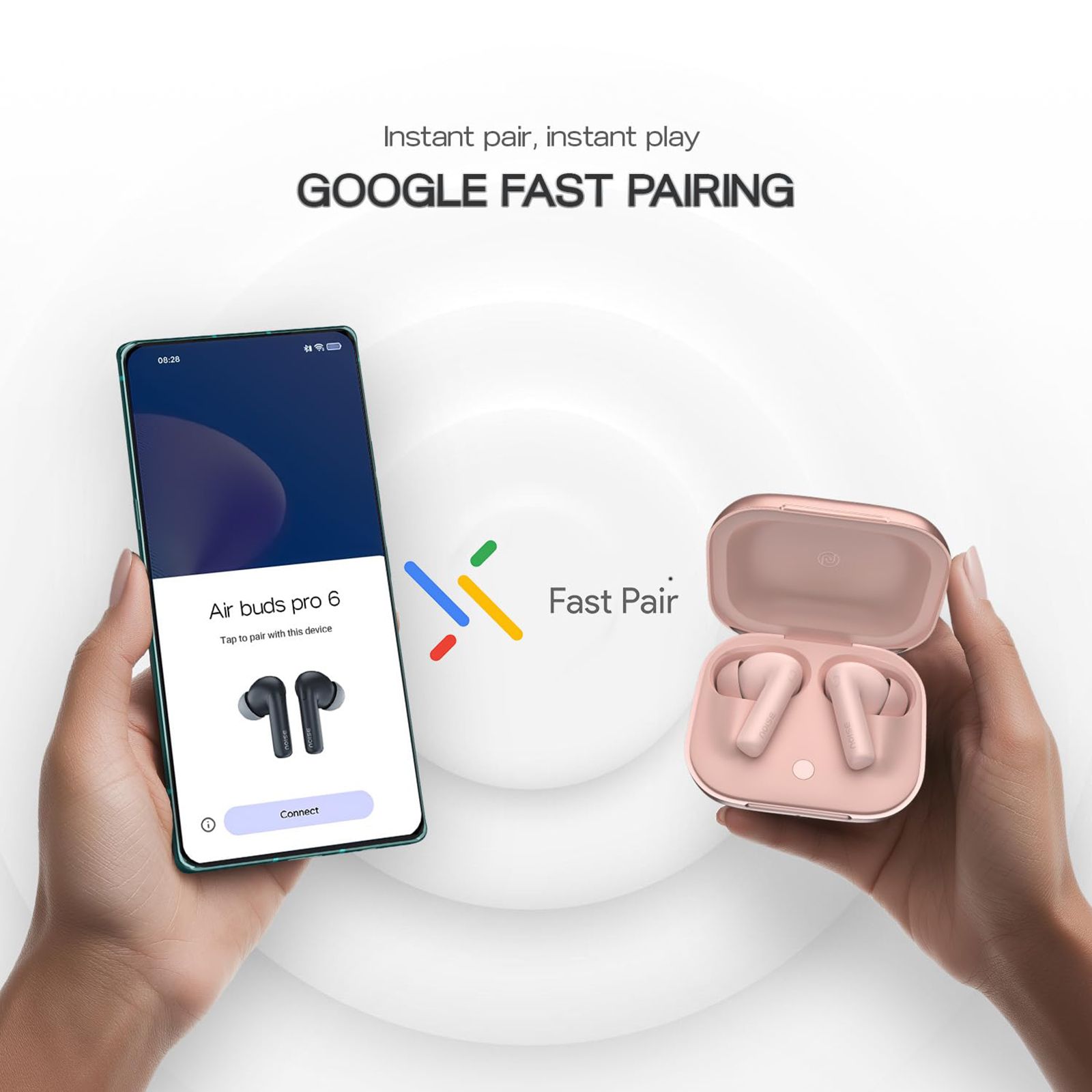 noise Air Buds Pro 6 TWS Earbuds with Active Noise Cancellation (IPX5 Water Resistant, Instacharge, Petal Pink)_14