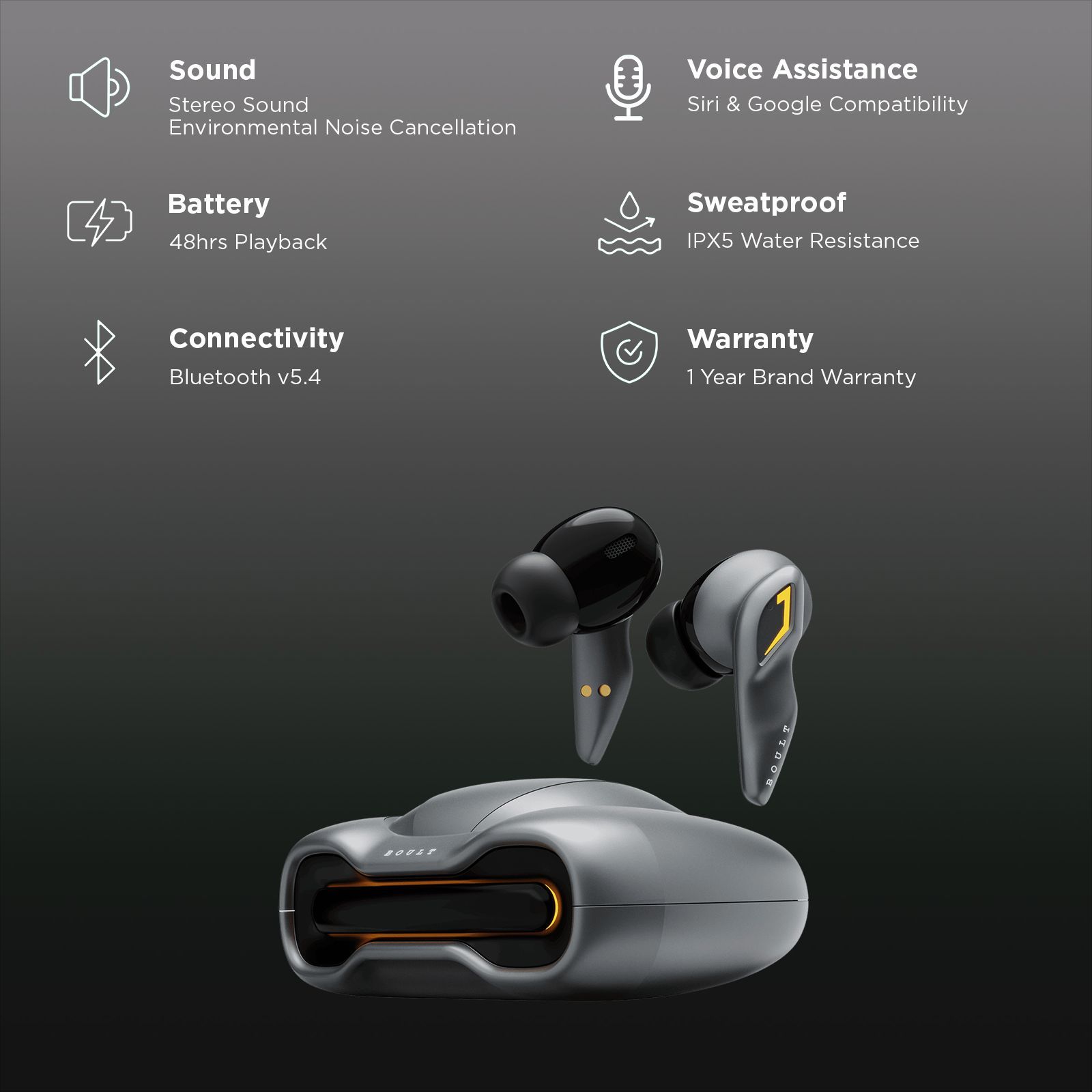 GOBOULT (formerly Boult) Ember TWS Earbuds with Environmental Noise Cancellation (IPX5 Water Resistant, Fast Charging, Smoky)_3