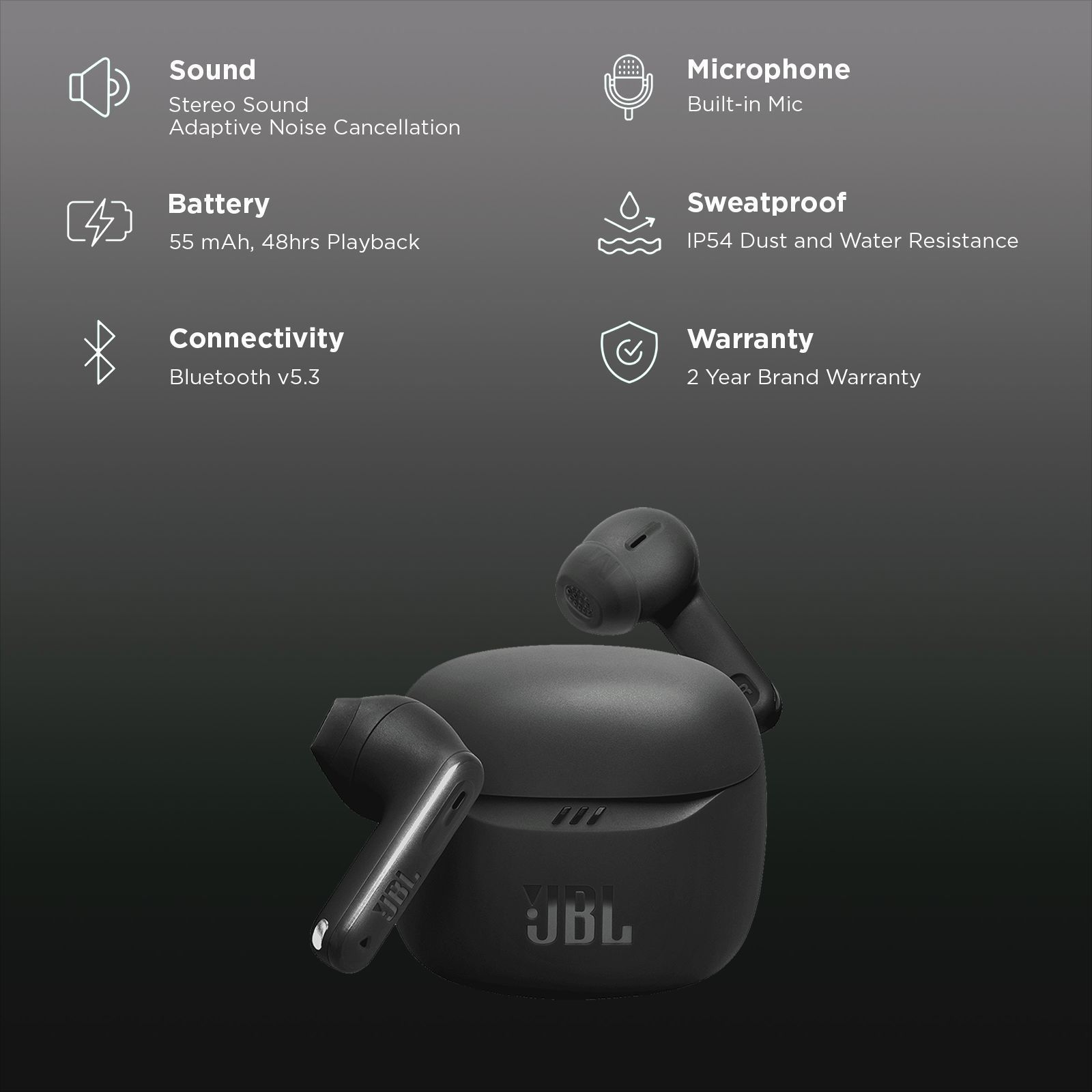 JBL Tune Flex 2 JBLTFLEX2BLK TWS Earbuds with Adaptive Noise Cancellation  (IP54 Dust and Water Resistant, Ambient Aware, Black)_2