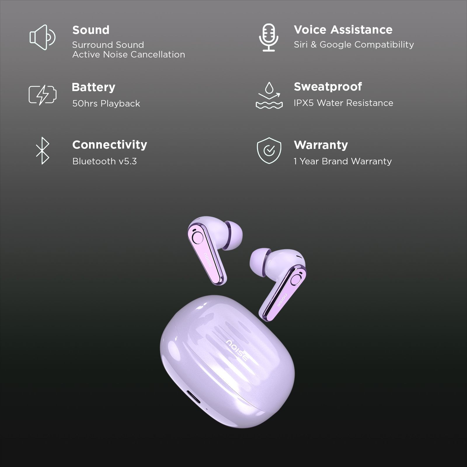 noise Buds X Ultra TWS Earbuds with Active Noise Cancellation (IPX5 Water Resistant, Instacharge, Crystal Lilac)_3