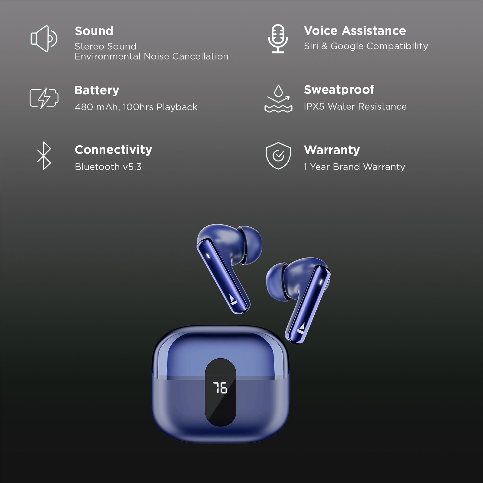 boAt Airdopes Plus 318 TWS Earbuds with Environmental Noise Cancellation (IPX5 Water Resistant, ASAP Charge, Starry Blue)_3