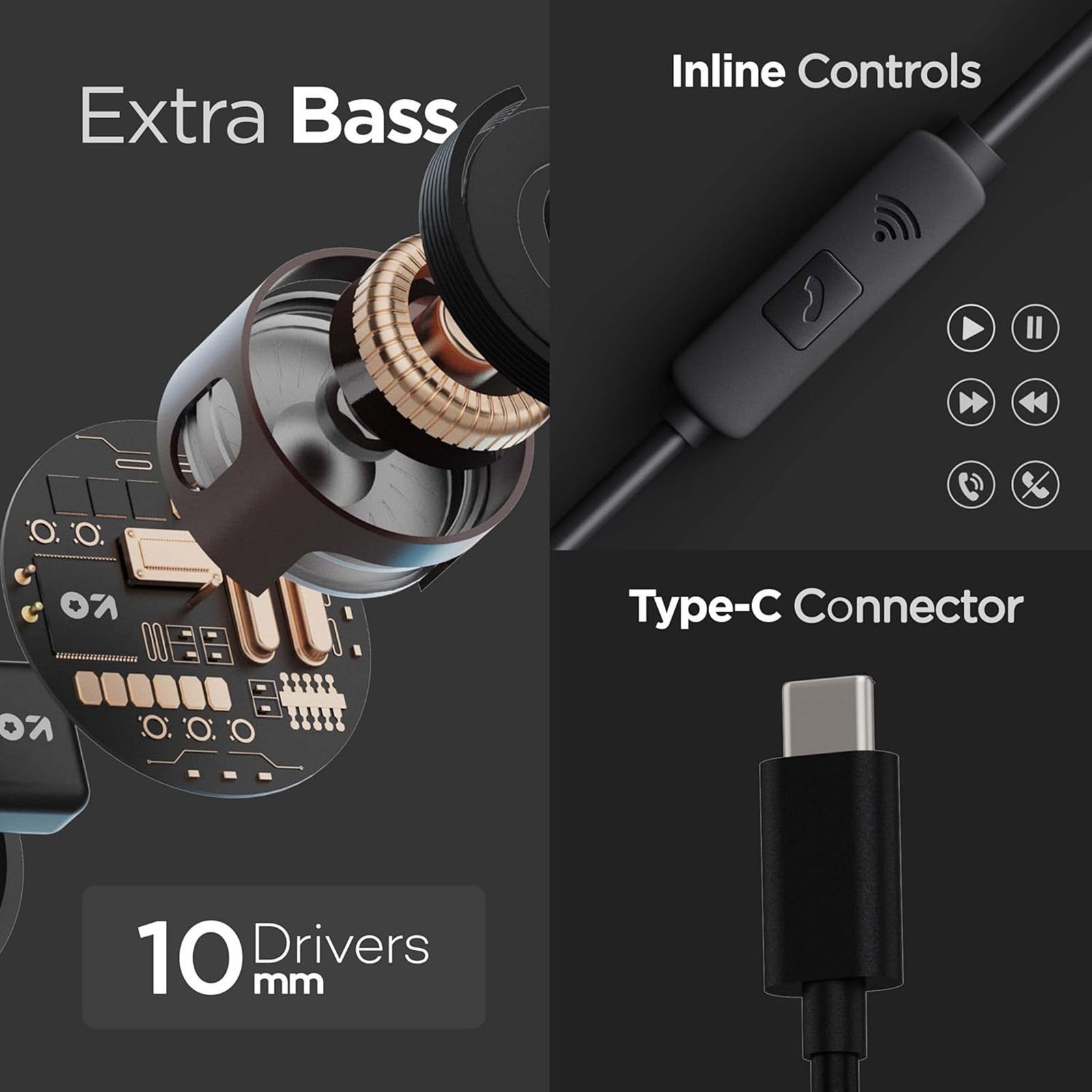 GOBOULT (formerly Boult) X1 Pro Wired Earphone with Mic (USB Type-C Connector, In Ear, Black)_4