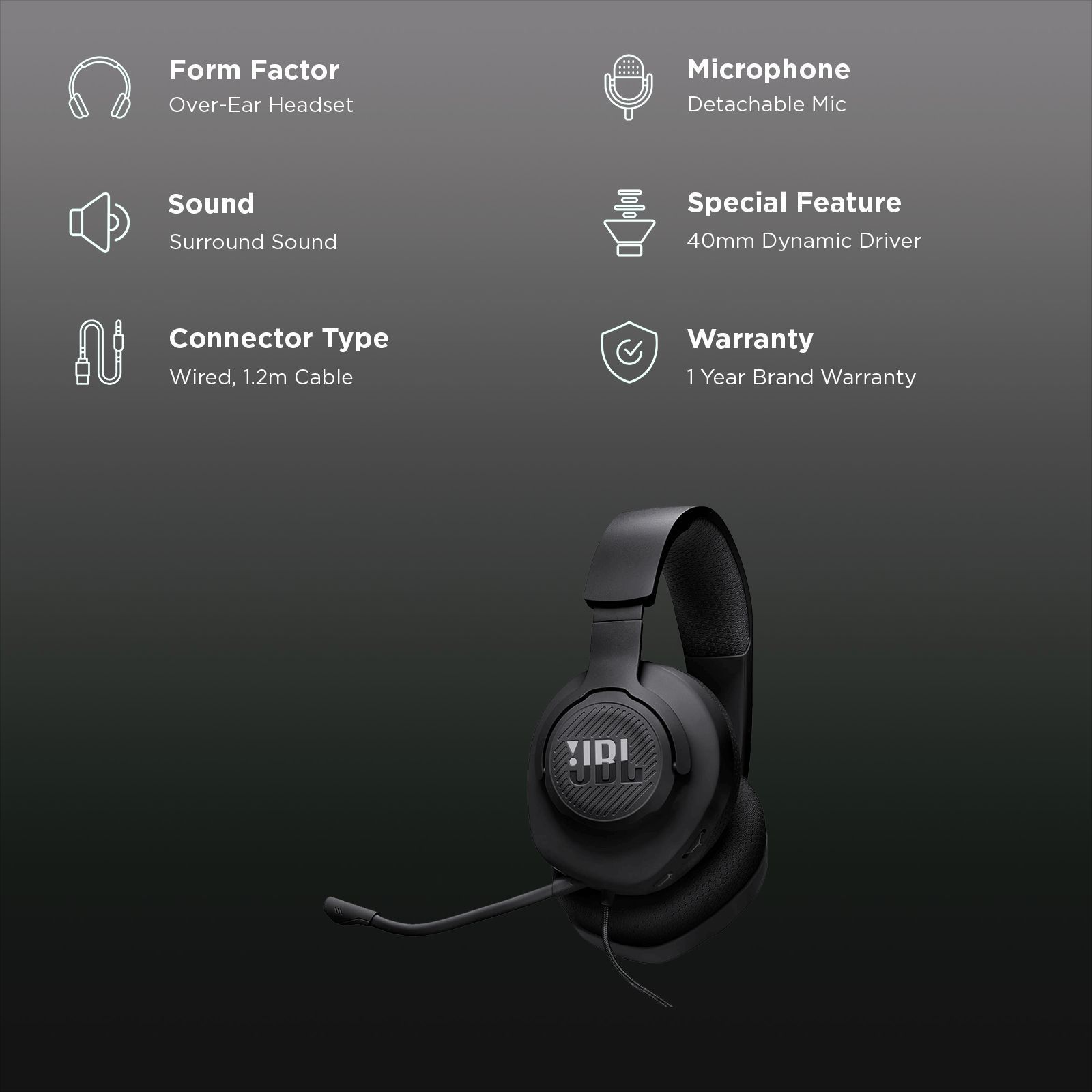 JBL Quantum 100M2 Wired Gaming Headset (Detachable Microphone, Over Ear, Black)_2