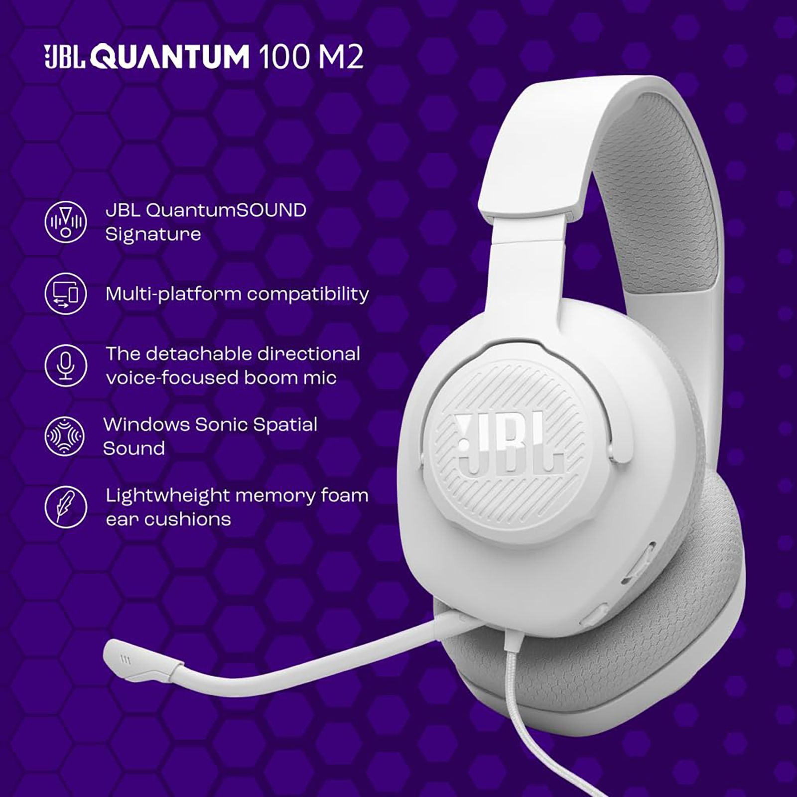JBL Quantum 100M2 Wired Gaming Headset (Detachable Microphone, Over Ear, White) JBL Quantum 100M2 Wired Gaming Headset (Detachable Microphone, Over Ear, White)_15