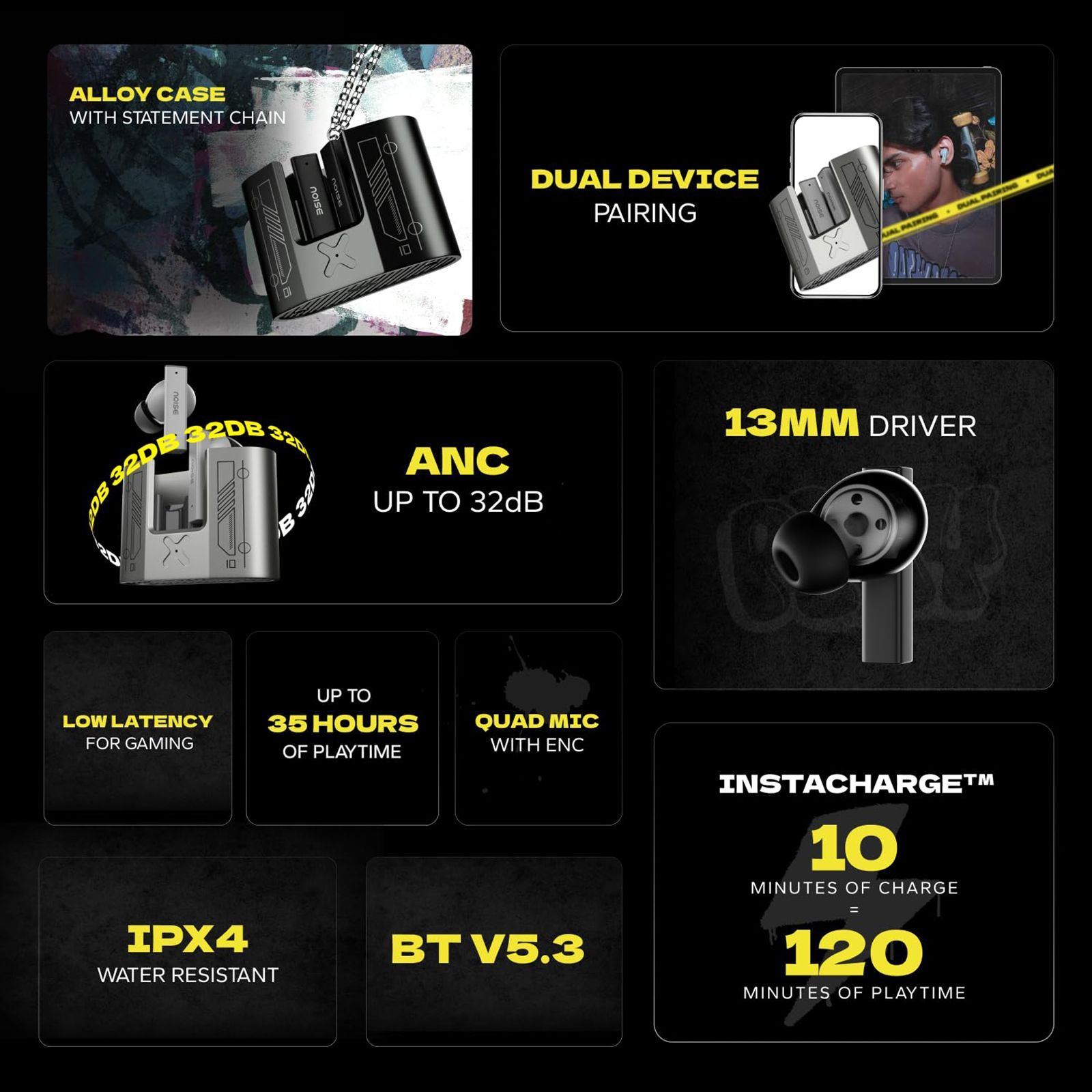 noise Buds Marine AUDHDPHNBUDSMARINE TWS Earbuds with Active Noise Cancellation (IPX4 Water Resistant, Dual Pairing, Marine Black) noise Buds Marine AUDHDPHNBUDSMARINE TWS Earbuds with Active Noise Cancellation (IPX4 Water Resistant, Dual Pairing, Marine Black)_8