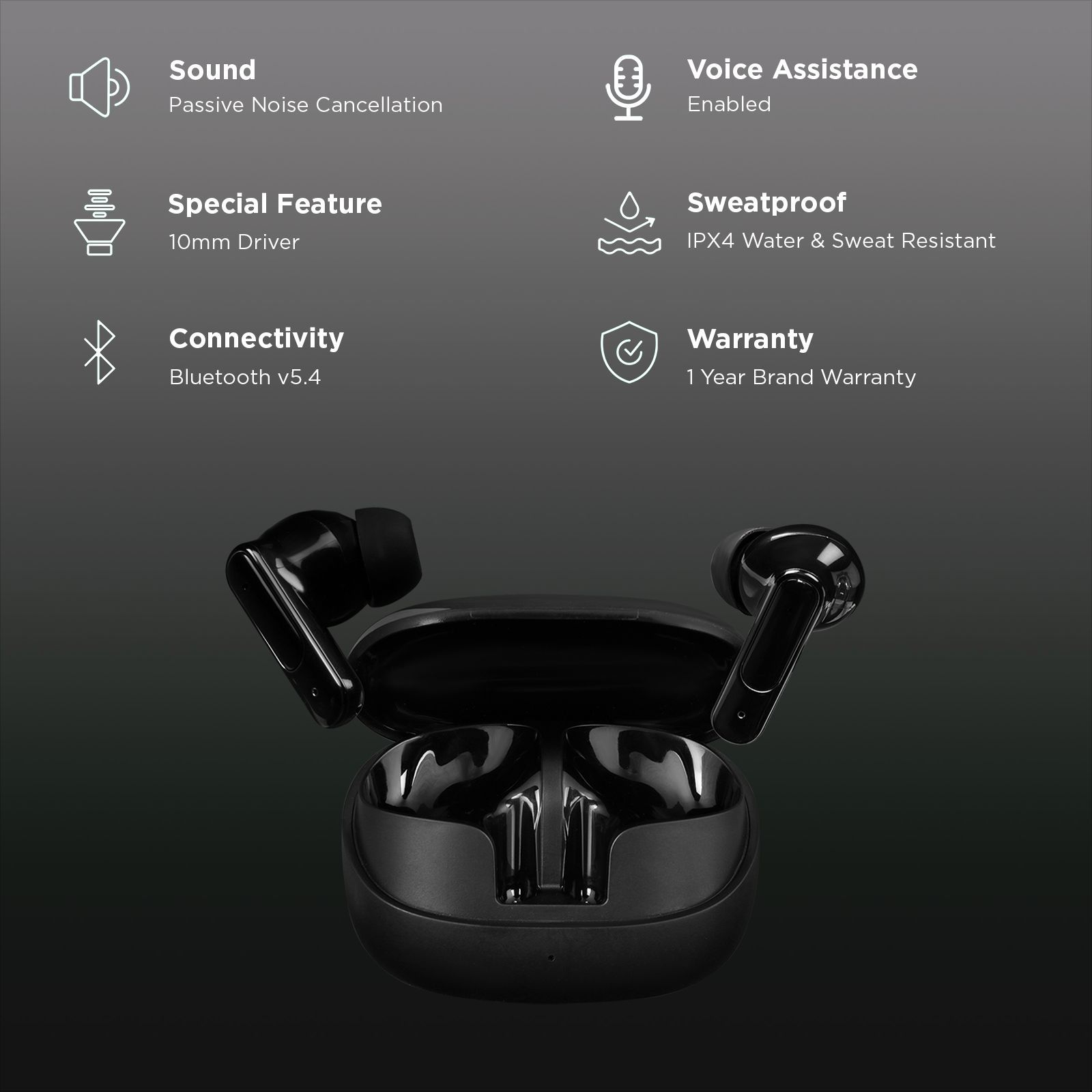 Croma IE165 TWS Earbuds with Passive Noise Cancellation (IPX4 Water & Sweat Resistant, Touch Control, Black)_2