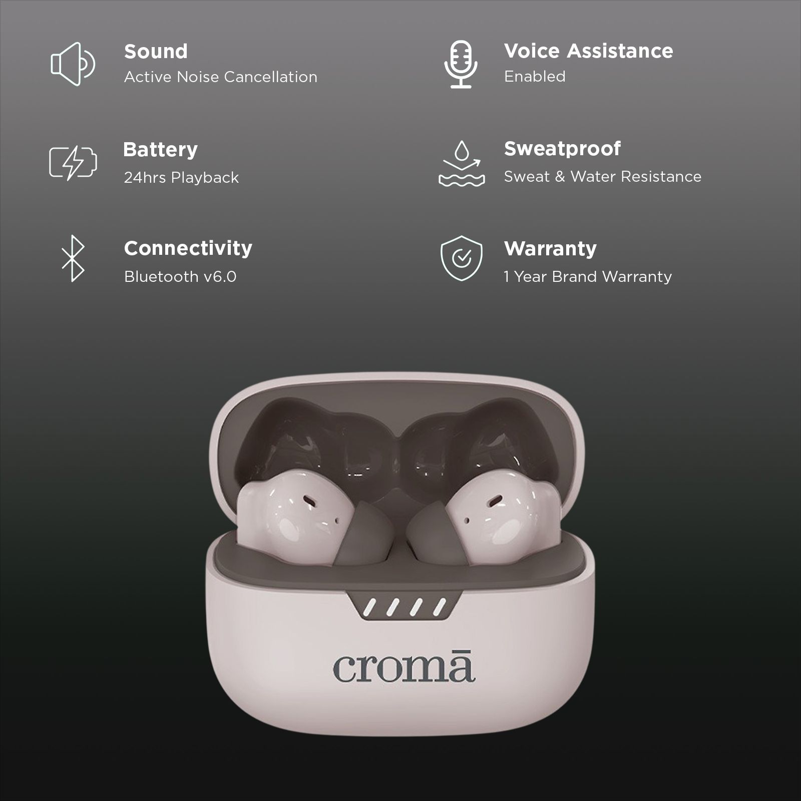 Croma CRSE020EPA301515 TWS Earbuds with Hybrid Active Noise Cancellation (IPX4 Water & Sweat Resistant, 10mm Driver, Biege)_2