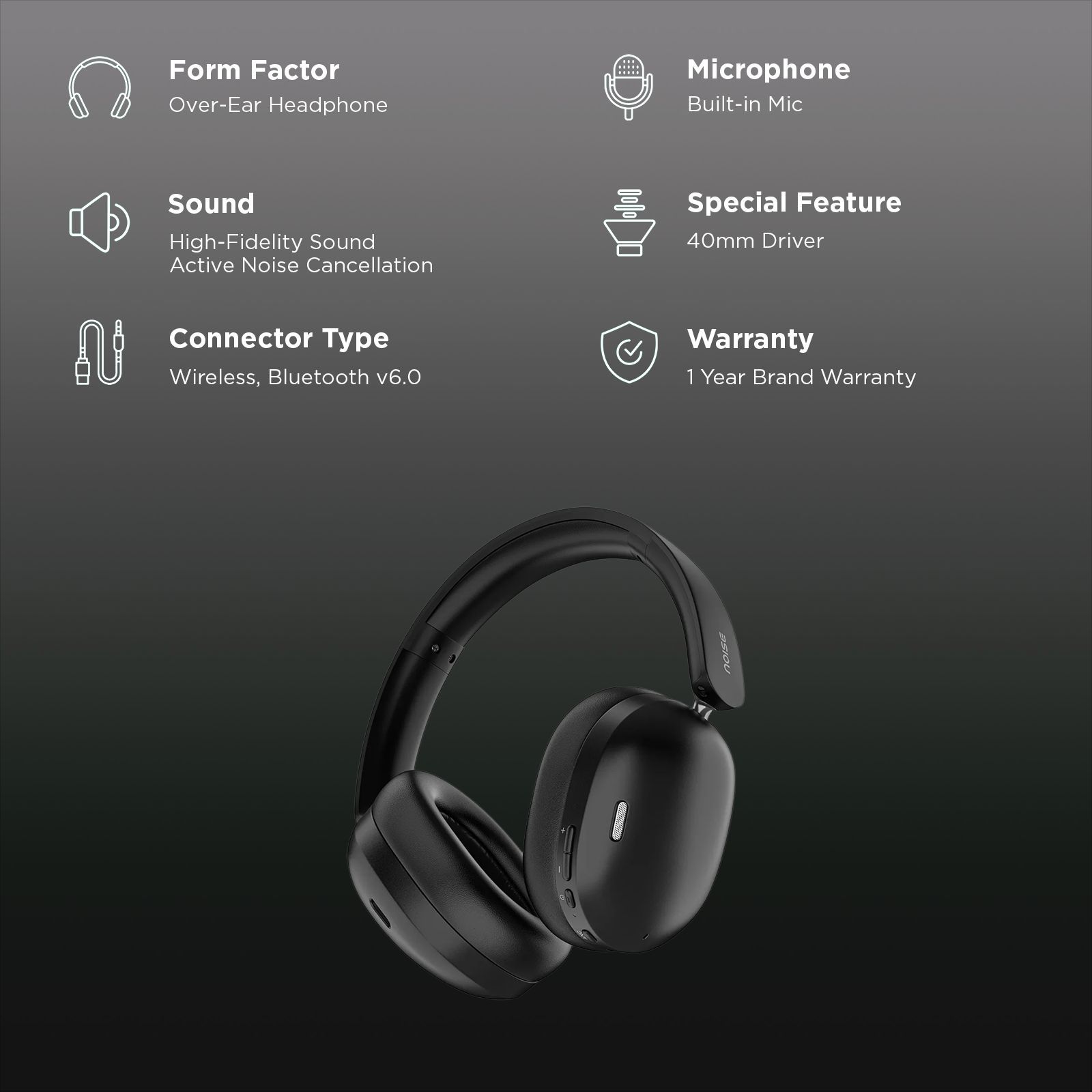 Noise Airwave Max XR AUDHDPHNAIRWAVEMAX Bluetooth Headphone with Mic (Active Noise Cancellation, Over Ear, Carbon Black)_2