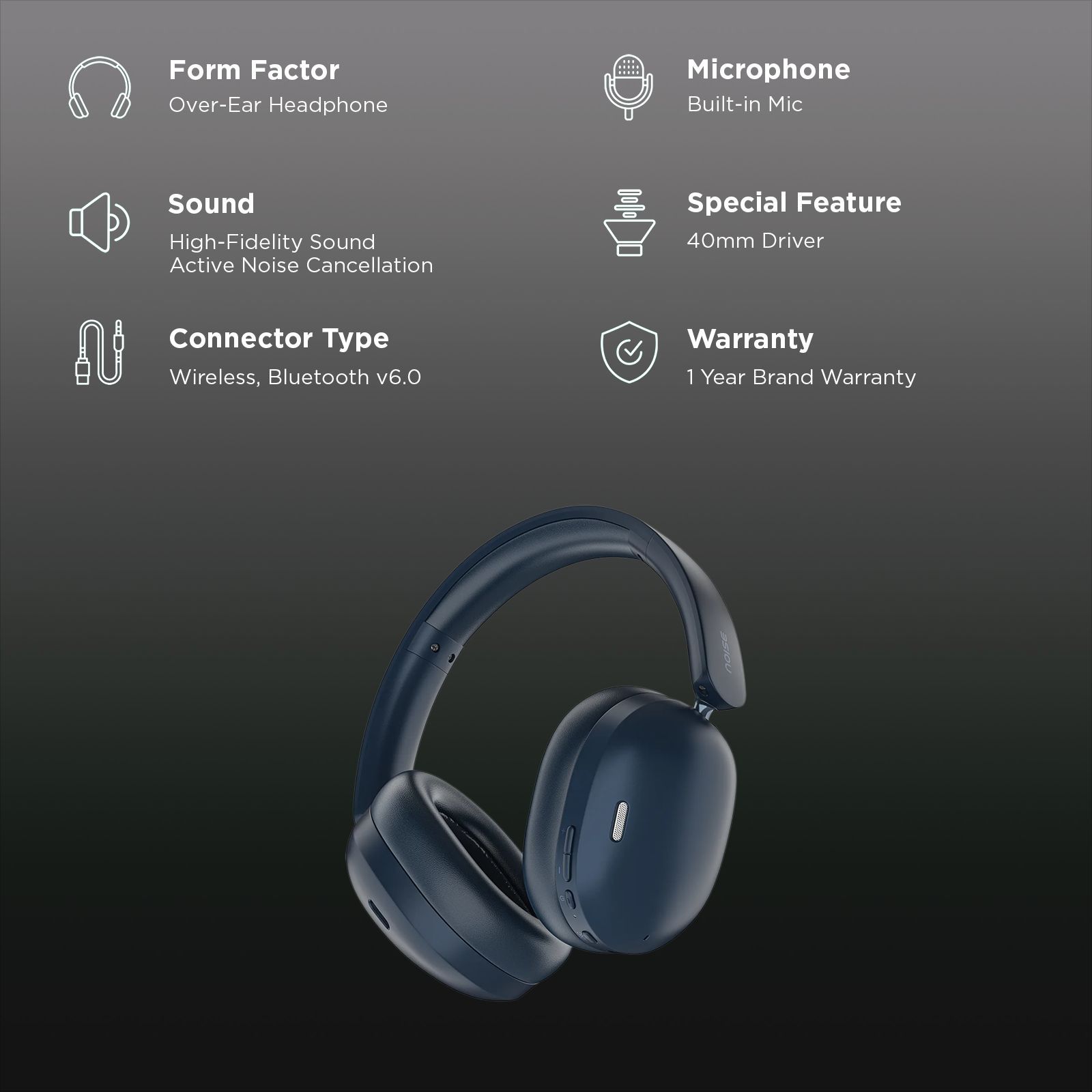 Noise Airwave Max XR AUDHDPHNAIRWAVEMAX Bluetooth Headphone with Mic (Active Noise Cancellation, Over Ear, Cobalt Blue)_2