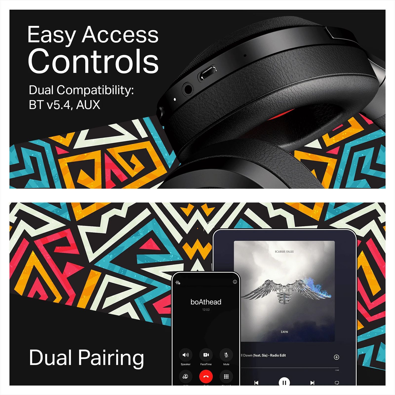 boAt Rockerz Plus 550 Bluetooth Headphone with Mic (Dual Pairing, Over Ear, Black Psyche) boAt Rockerz Plus 550 Bluetooth Headphone with Mic (Dual Pairing, Over Ear, Black Psyche)_6