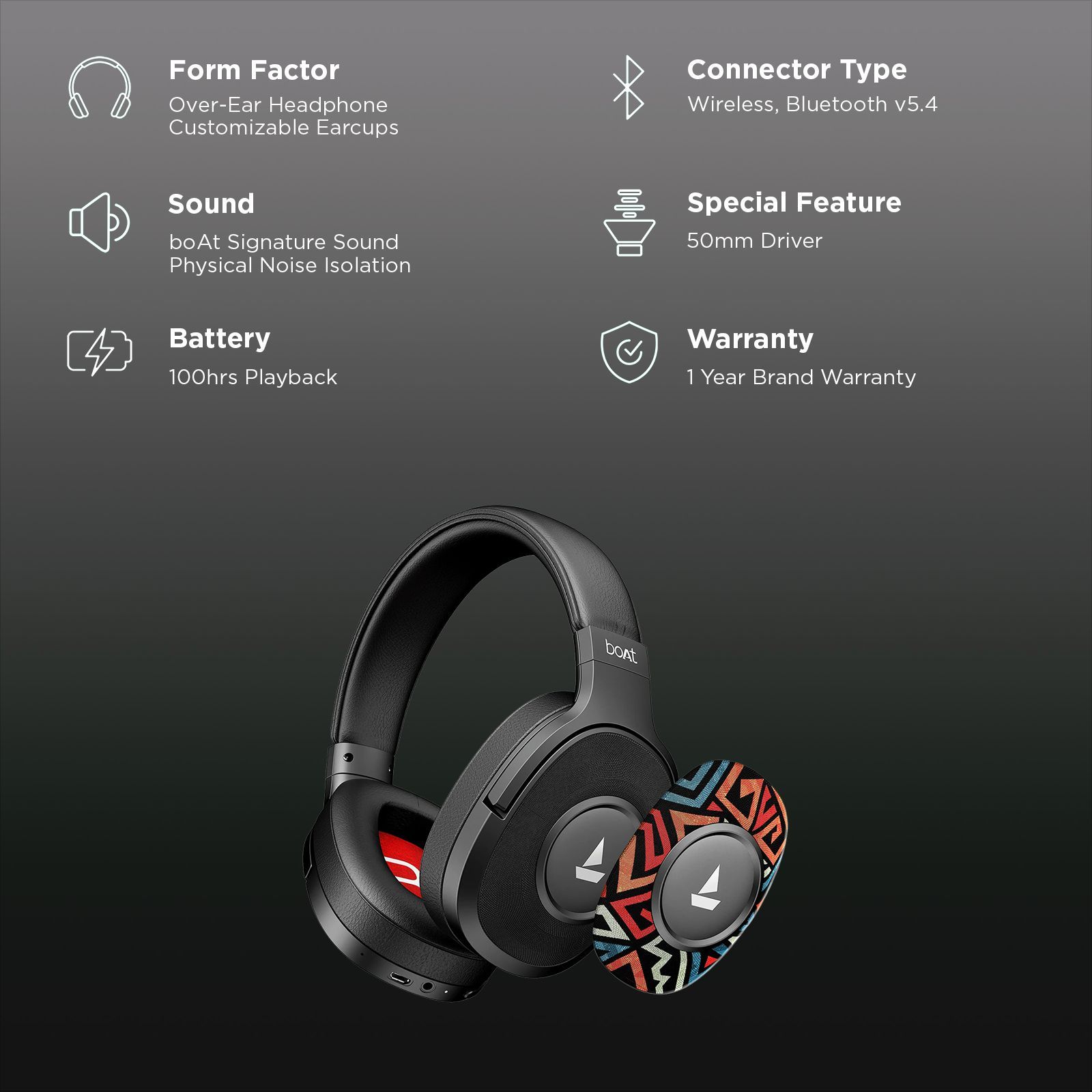 boAt Rockerz Plus 550 Bluetooth Headphone with Mic (Dual Pairing, Over Ear, Black Psyche) boAt Rockerz Plus 550 Bluetooth Headphone with Mic (Dual Pairing, Over Ear, Black Psyche)_2