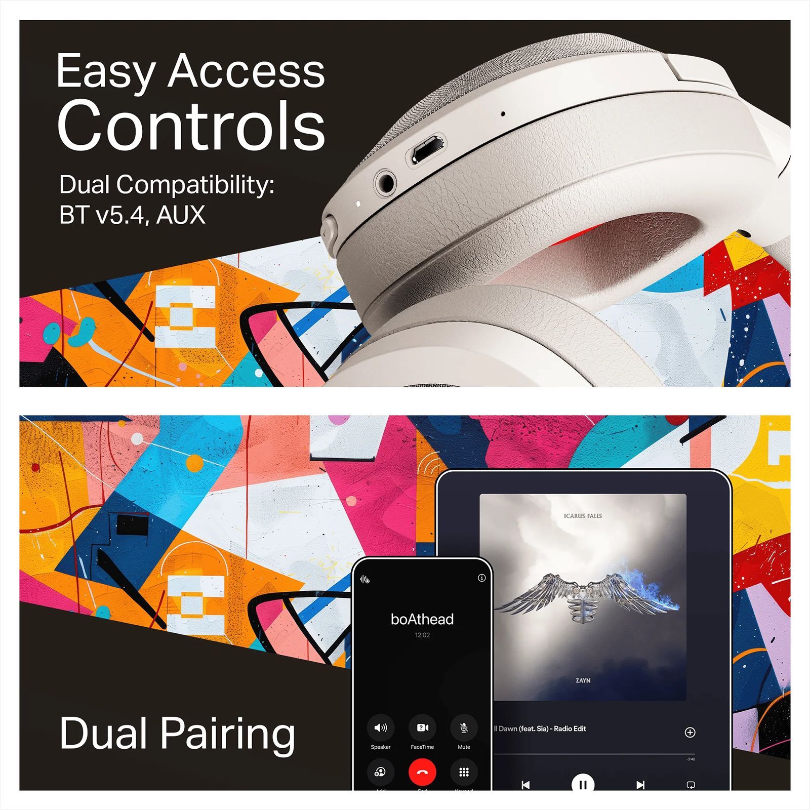 boAt Rockerz Plus 550 Bluetooth Headphone with Mic (Dual Pairing, Over Ear, White Prism) boAt Rockerz Plus 550 Bluetooth Headphone with Mic (Dual Pairing, Over Ear, White Prism)_6