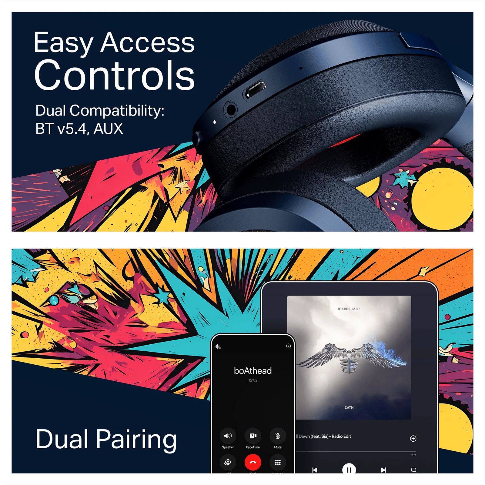 boAt Rockerz Plus 550 Bluetooth Headphone with Mic (Dual Pairing, Over Ear, Blue Psyche) boAt Rockerz Plus 550 Bluetooth Headphone with Mic (Dual Pairing, Over Ear, Blue Psyche)_6