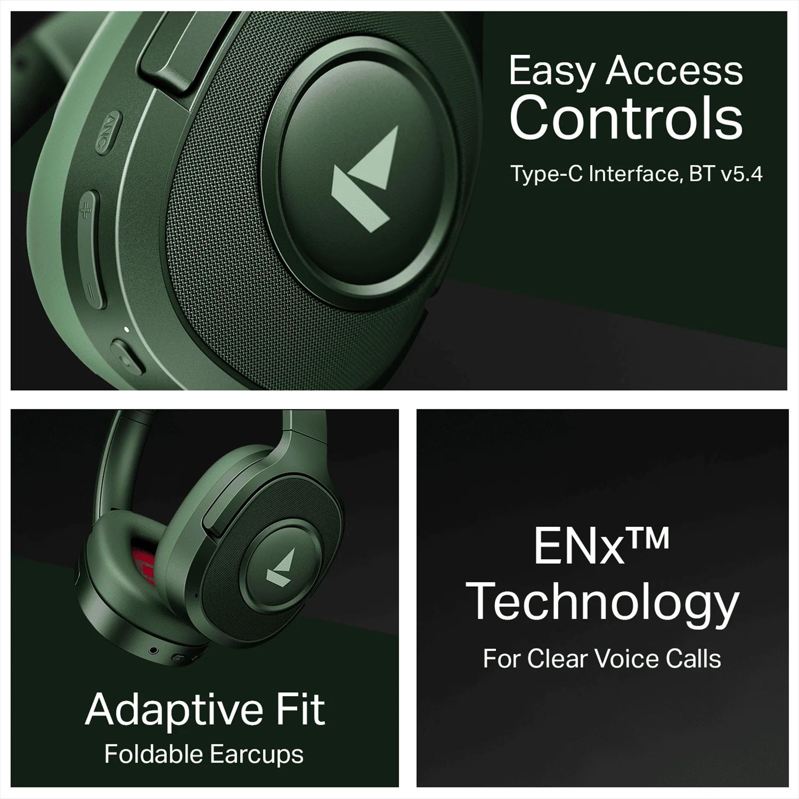 boAt Rockerz Plus 550 ANC Bluetooth with Mic (ENx Technology, Over Ear, Green Militia)_6