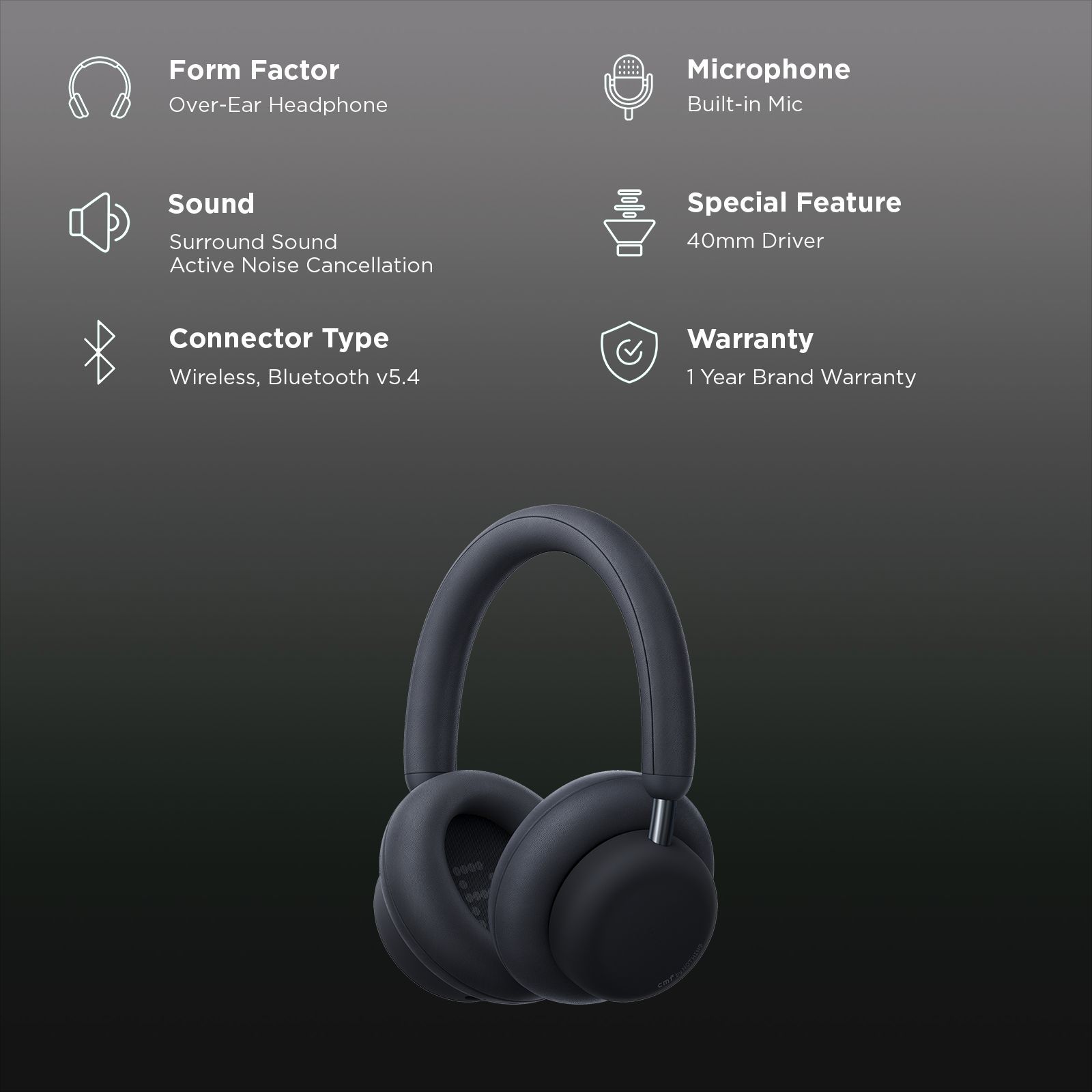 Nothing CMF Headphone Pro A11300007 Bluetooth Headphone with Mic (Hybrid Adaptive Active Noise Cancellation, Over Ear, Dark Grey)_2