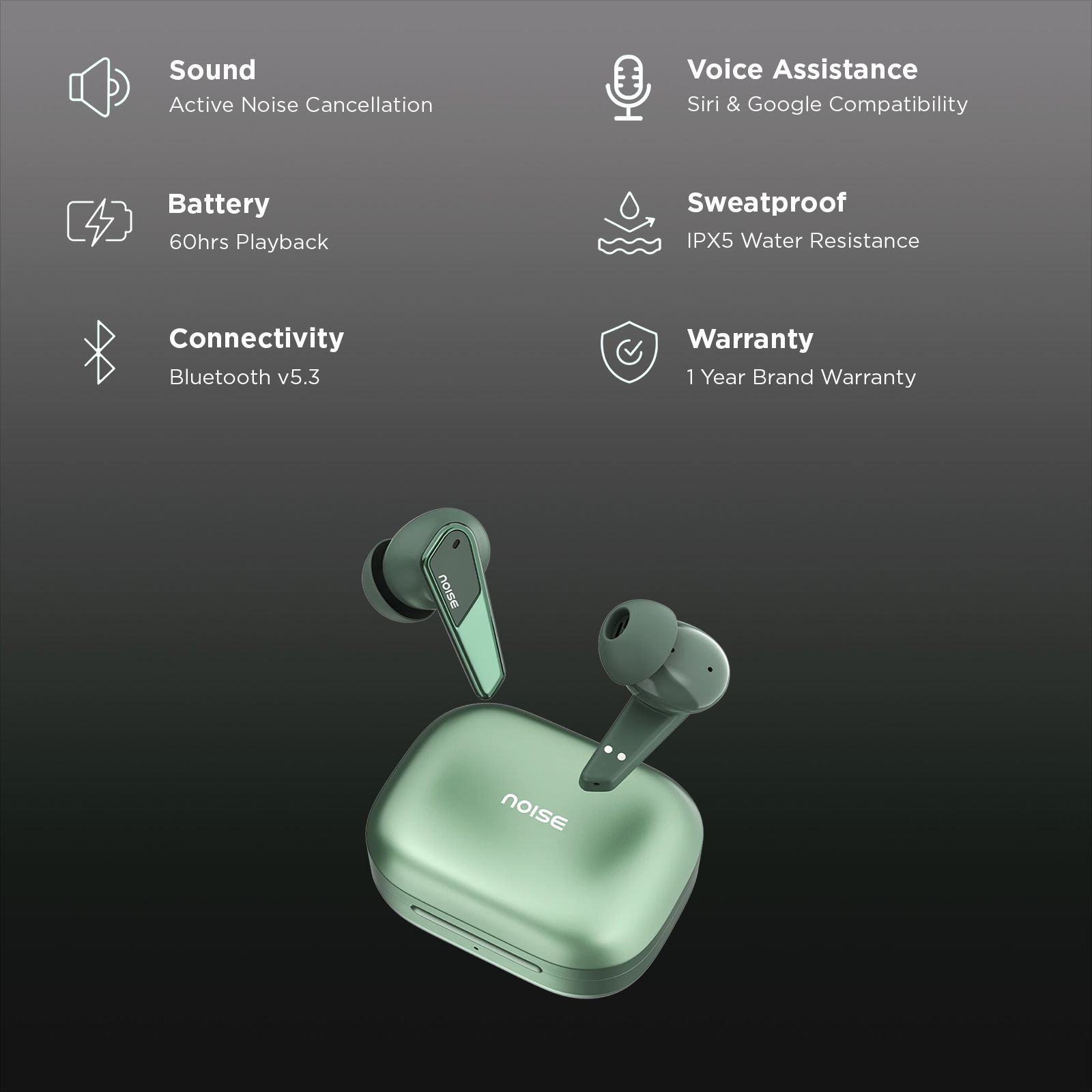 Noise Buds N1 Pro AUDHDPHNBUDSN1GRN TWS Earbuds with Active Noise Cancellation (IPX5 Water Resistant, Instacharge, Chrome Green)_2