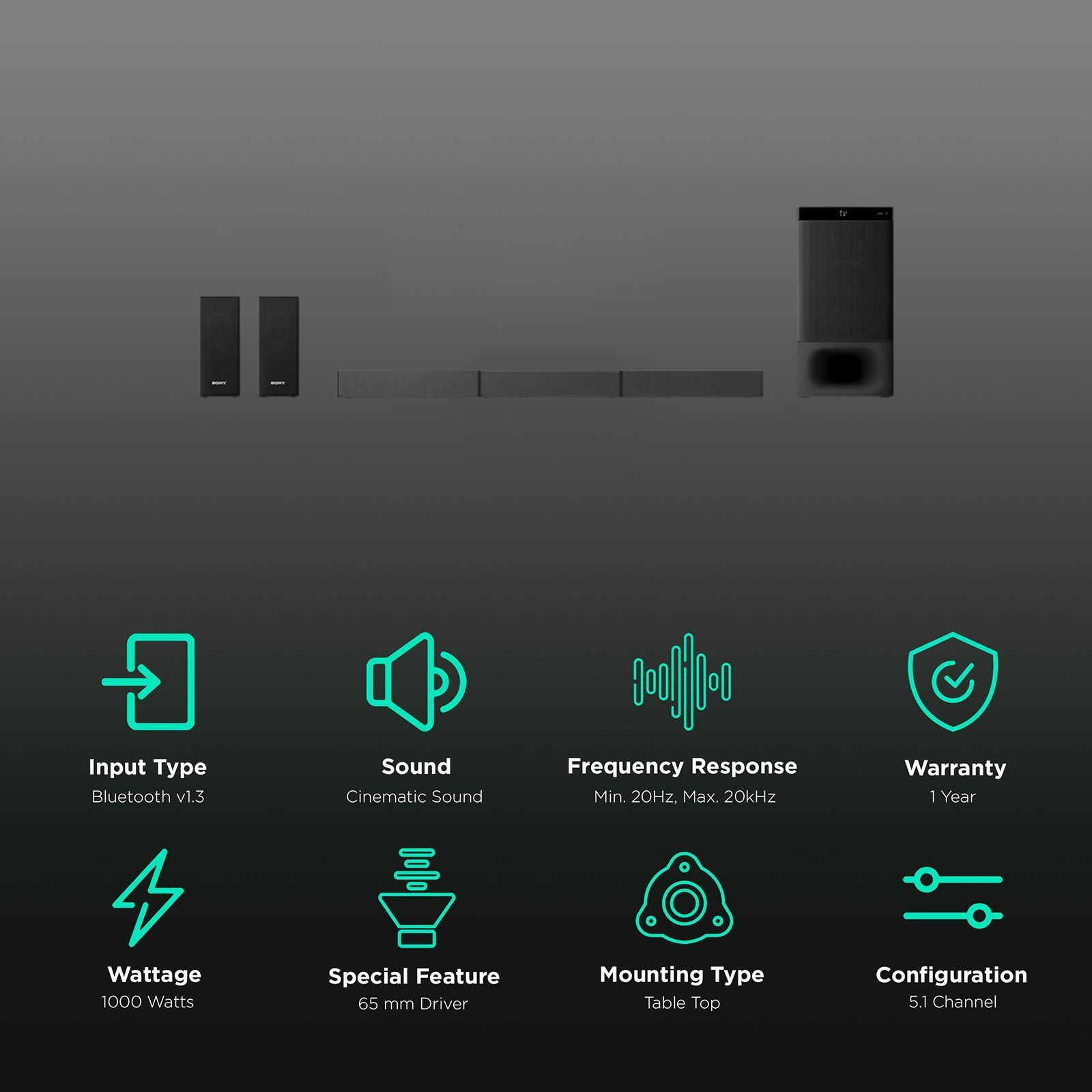 SONY HT-S500RF 1000W Bluetooth Soundbar with Remote (Dolby Digital, 5.1 Channel, Black)_2