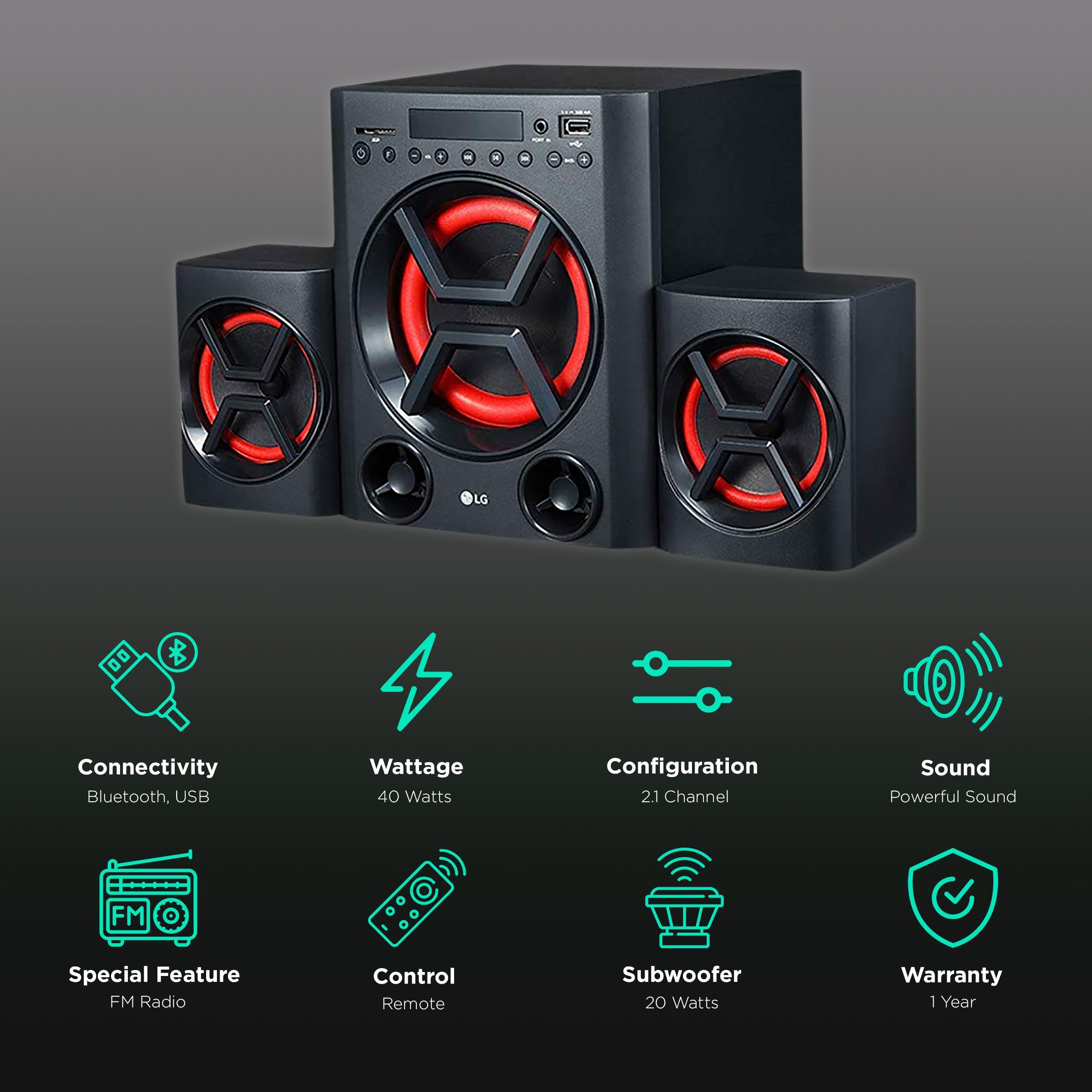 LG 40W Multimedia Speaker (Deep Bass Sound, 2.1 Channel, Red) LG 40W Multimedia Speaker (Deep Bass Sound, 2.1 Channel, Red)_2