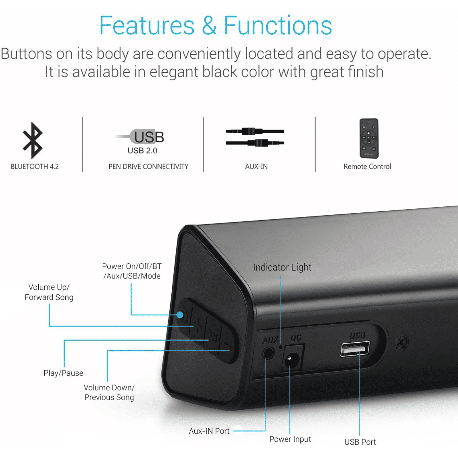 PORTRONICS Sound Slick II 40W Soundbar with Remote (Stereo Sound, 2.0 Channel, Black)_7