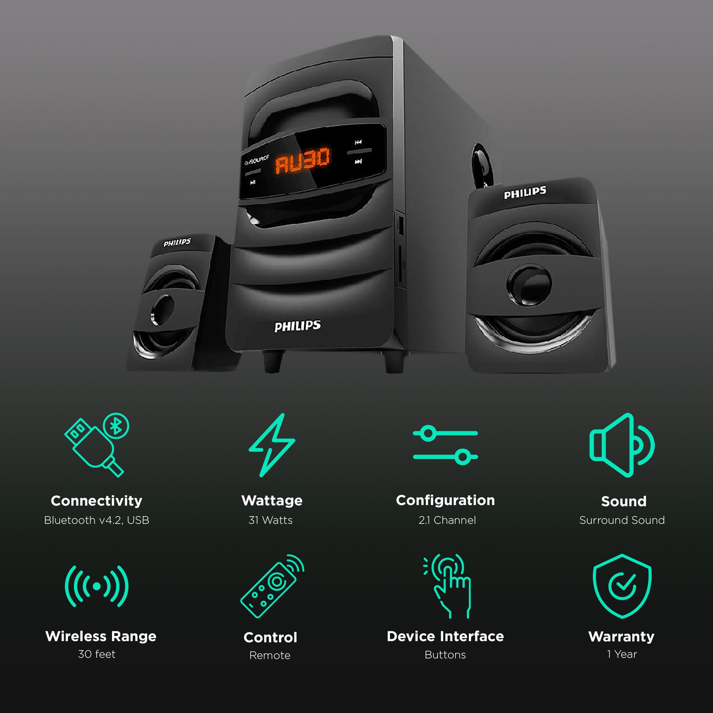 PHILIPS 31W Multimedia Speaker (Surround Sound, 2.1 Channel, Black)_2