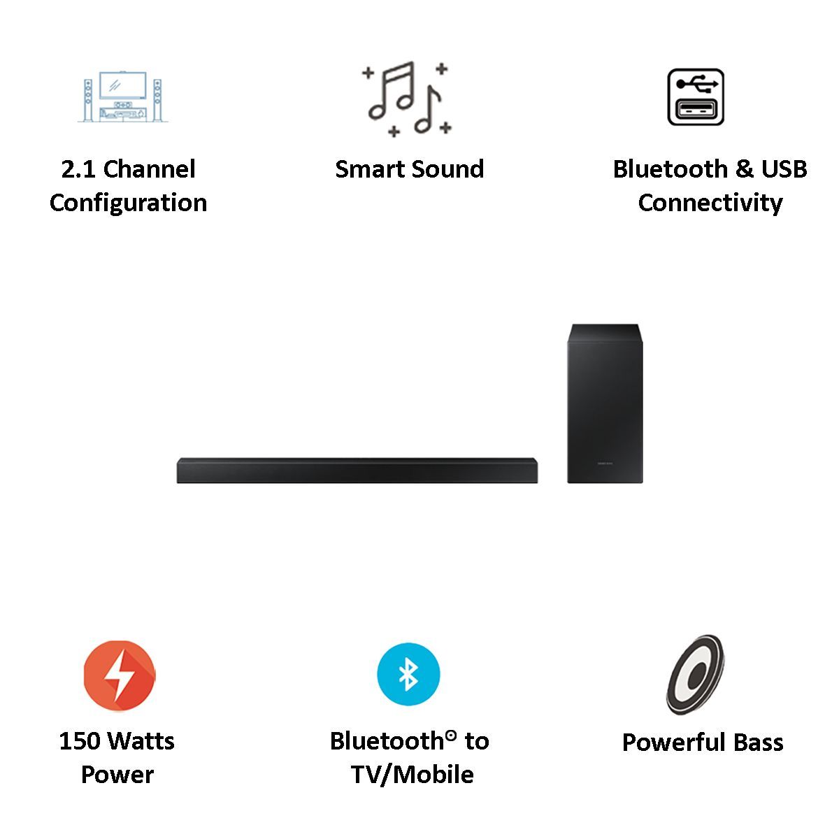 SAMSUNG T420 150W Bluetooth Soundbar with Remote (Surround Sound, 2.1 Channel, Black)_4