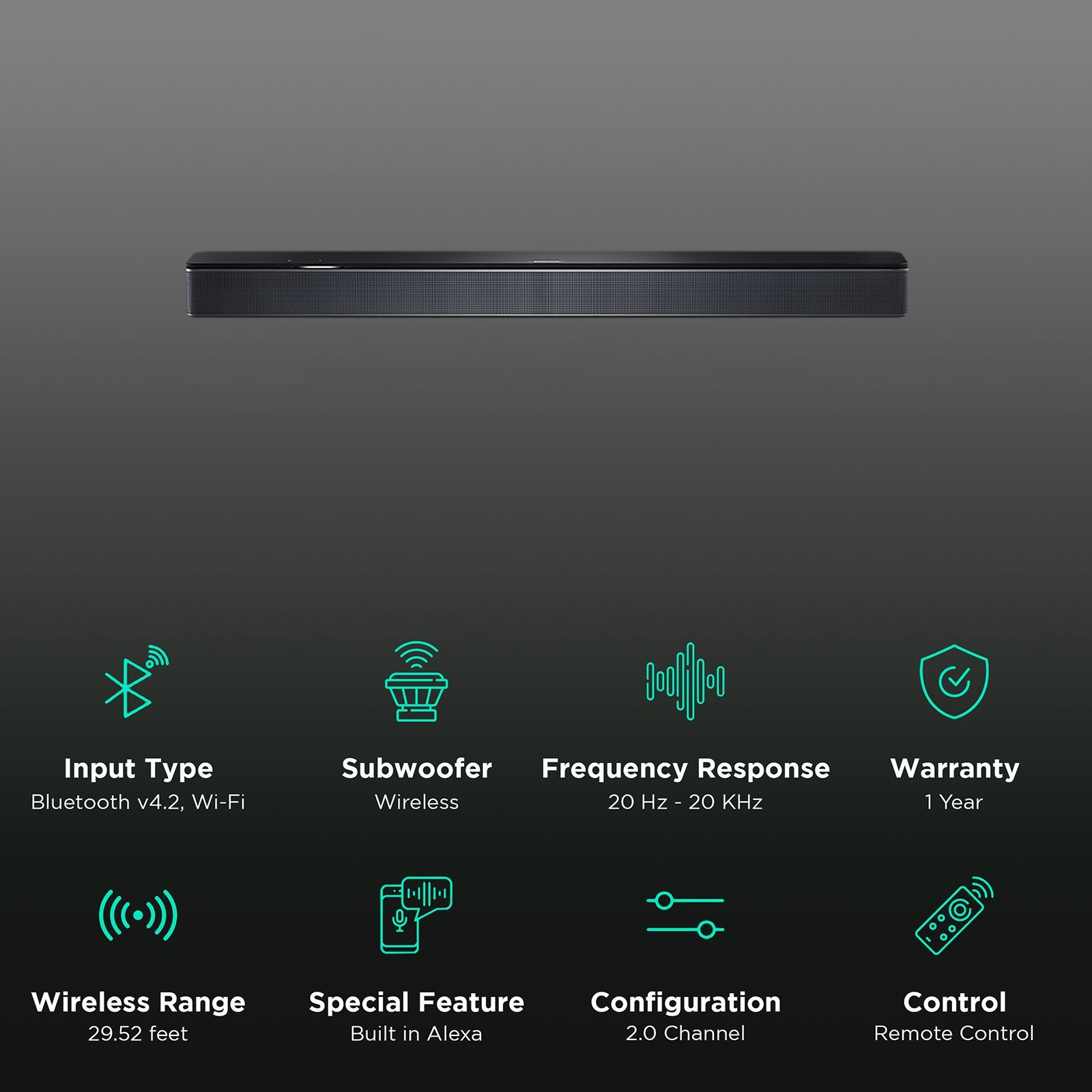 BOSE Smart 300 Soundbar with Remote (Rich Bass, 2.0 Channel, Black)_2