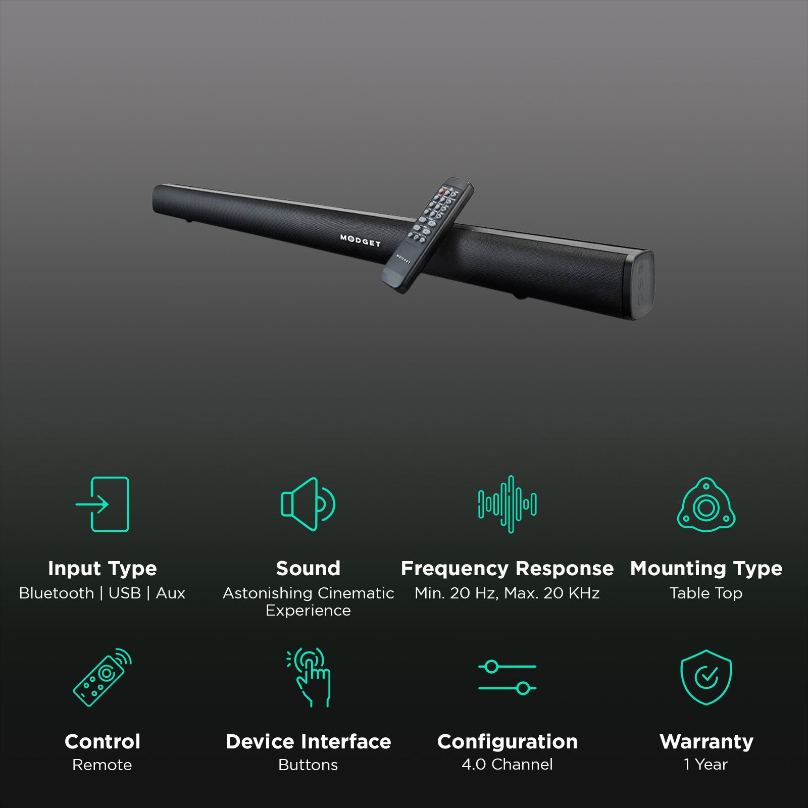 MODGET MOG333BT4.1 Channel 80 Watts Sound Bar  (Astonishing Cinematic Experience, Black)_2