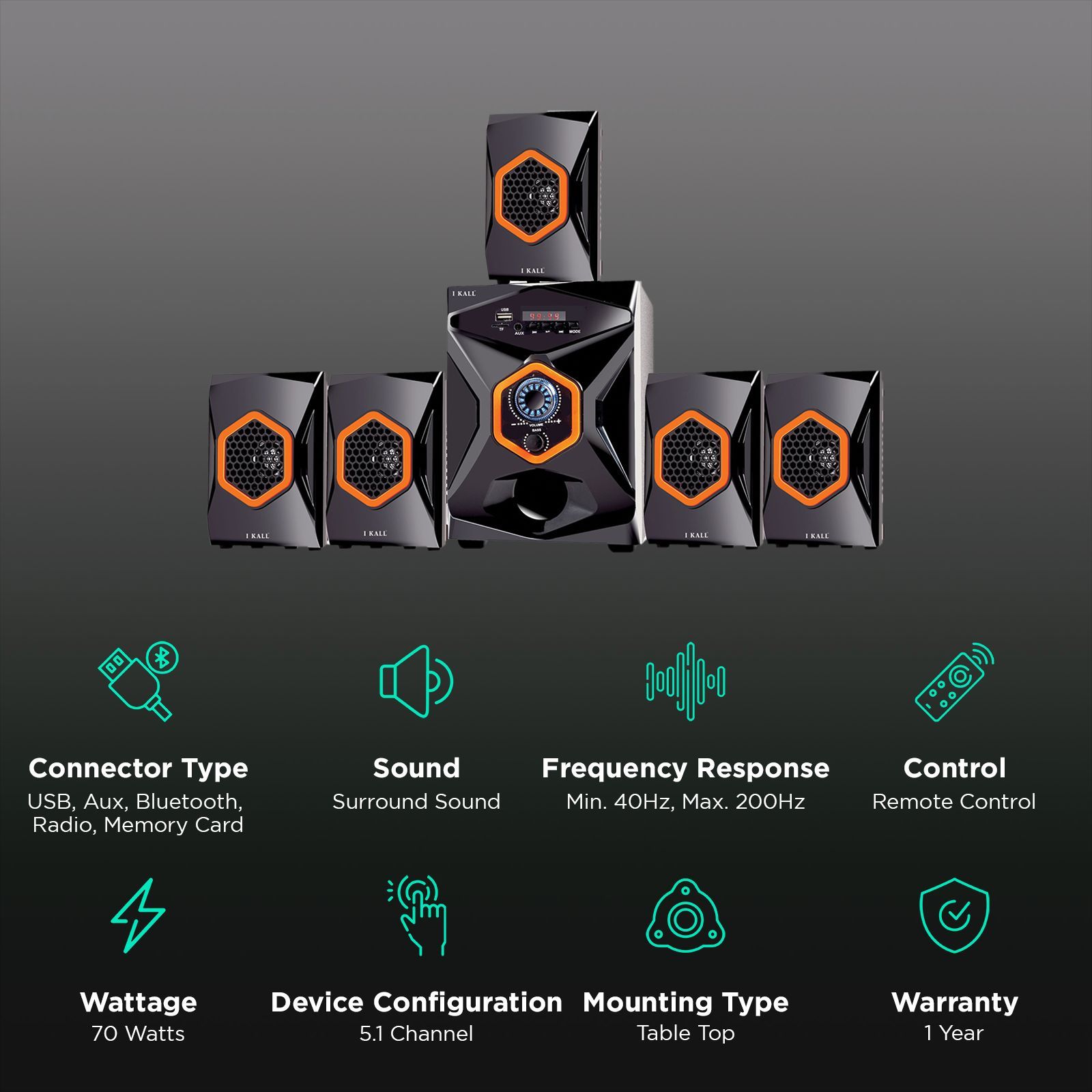 I KALL IK-555 70W Bluetooth Home Theatre with Remote (5.1 Channel, Black)_2