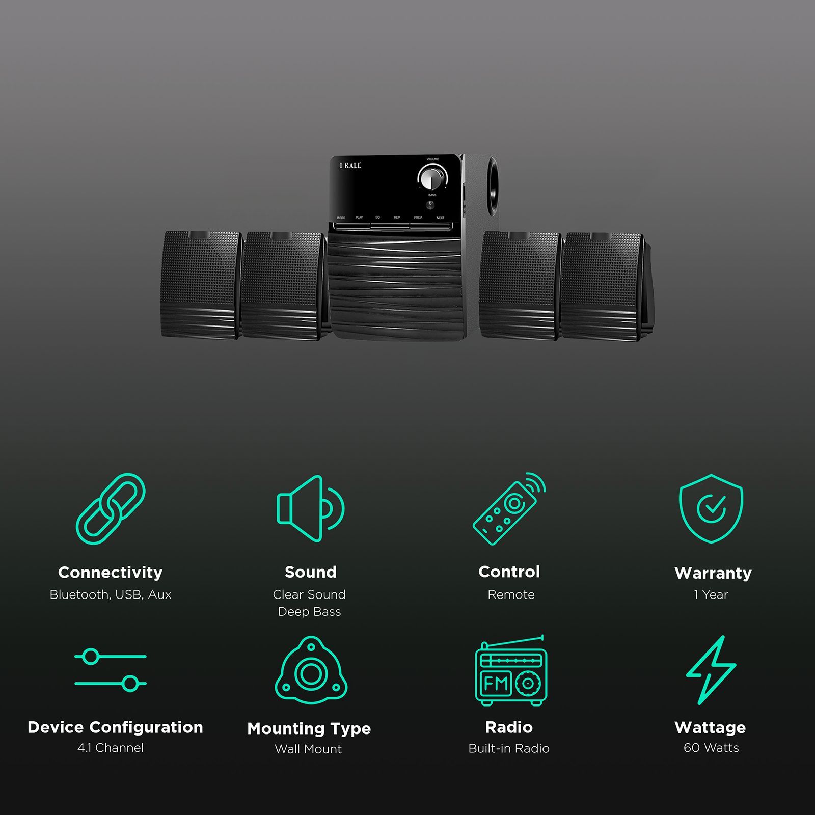 I KALL IK-403 60W Bluetooth Home Theatre with Remote (Deep Bass, 4.1 Channel, Black) I KALL IK-403 60W Bluetooth Home Theatre with Remote (Deep Bass, 4.1 Channel, Black)_2