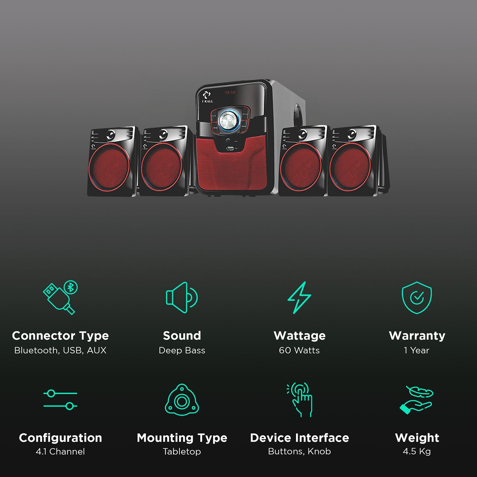 I KALL IK-405 60W Bluetooth Home Theatre with Remote (Immersive Sound, 4.1 Channel, Black)_2