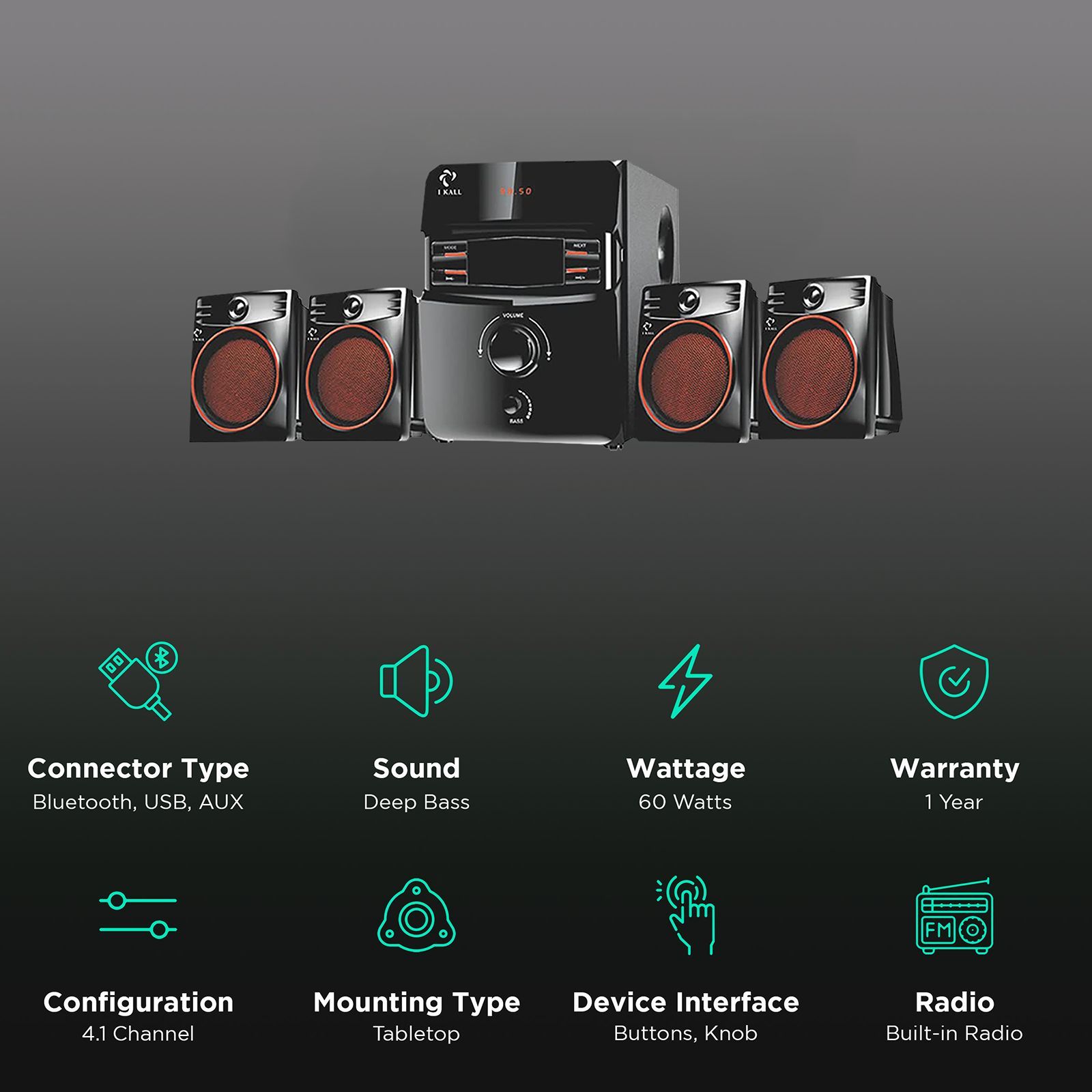 I KALL IK-407 60W Bluetooth Home Theatre with Remote (Deep Bass, 4.1 Channel, Black)_2