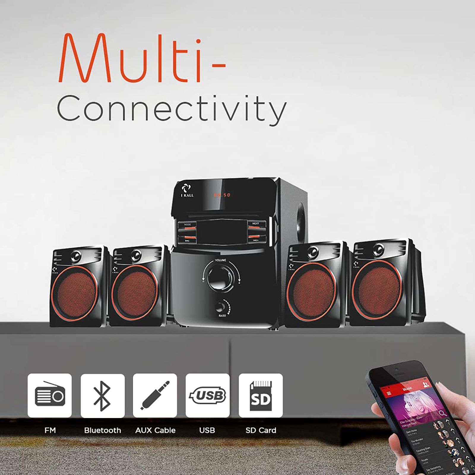 I KALL IK-407 60W Bluetooth Home Theatre with Remote (Deep Bass, 4.1 Channel, Black)_5