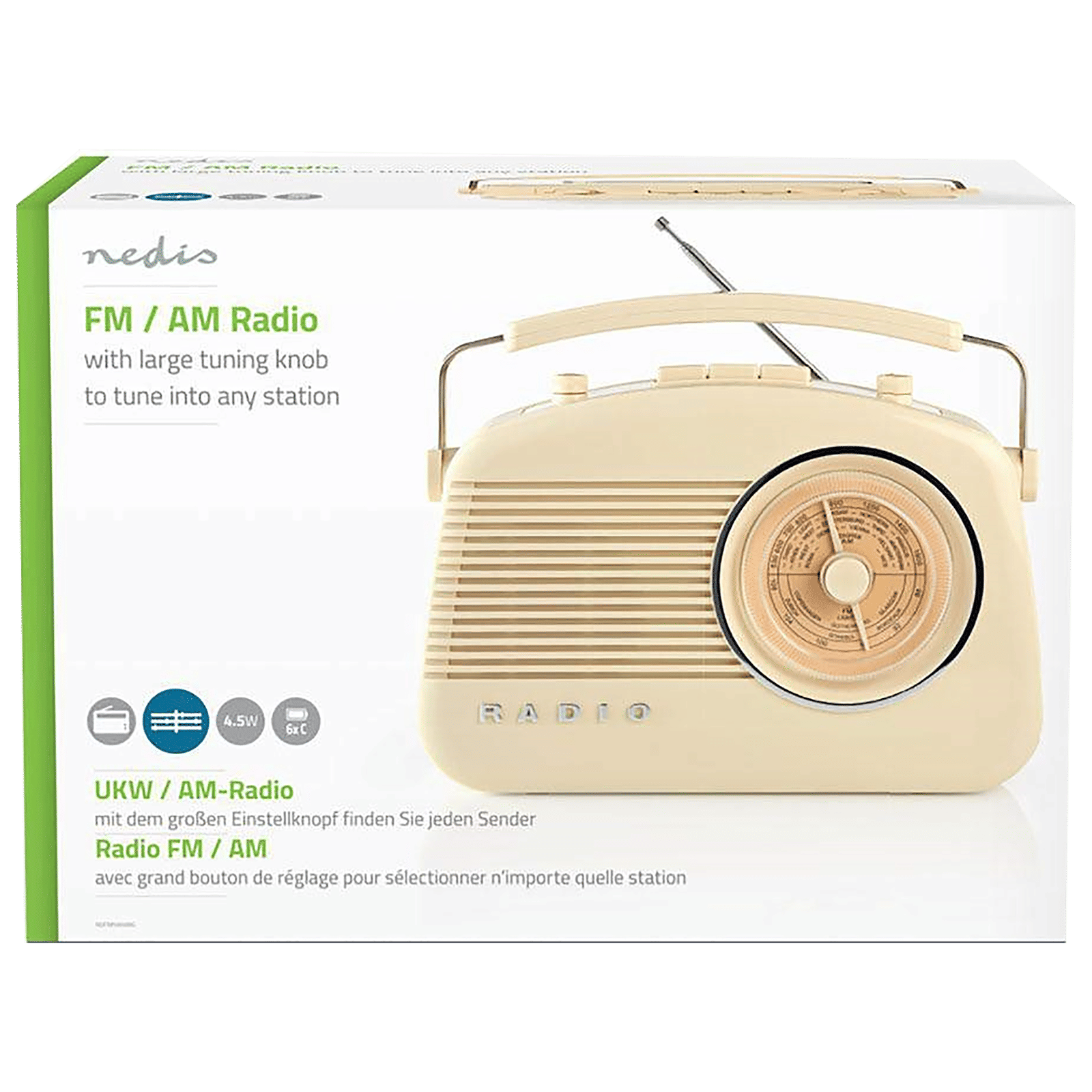 nedis Vintage Retro Classic 5.4W Portable Bluetooth Speaker (Built-In FM, Stereo Channel, Beige)_7