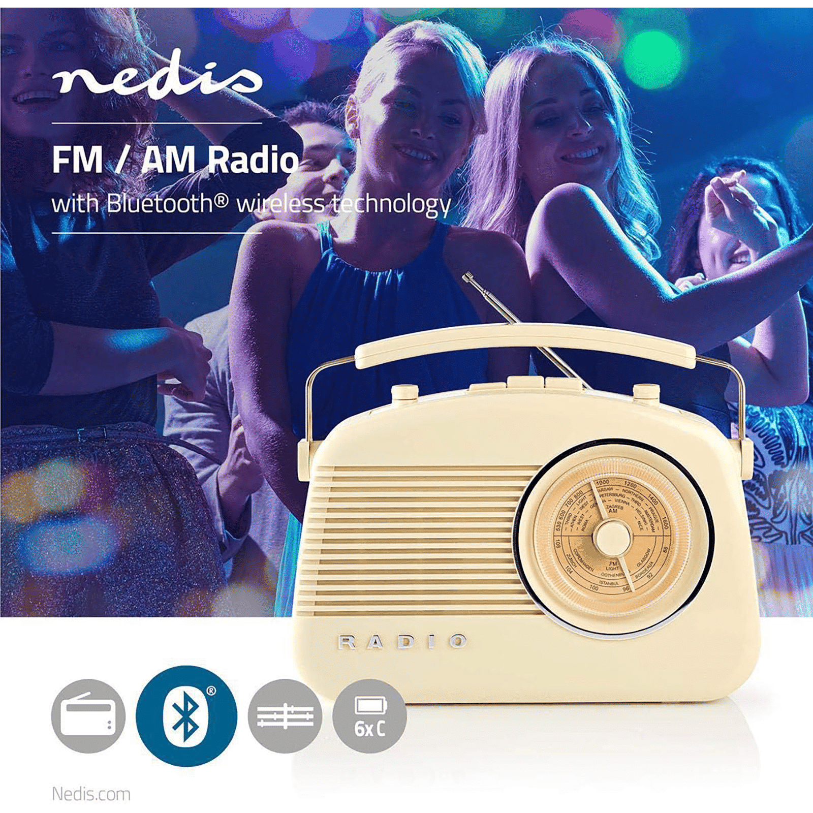 nedis Vintage Retro Classic 5.4W Portable Bluetooth Speaker (Built-In FM, Stereo Channel, Beige)_8