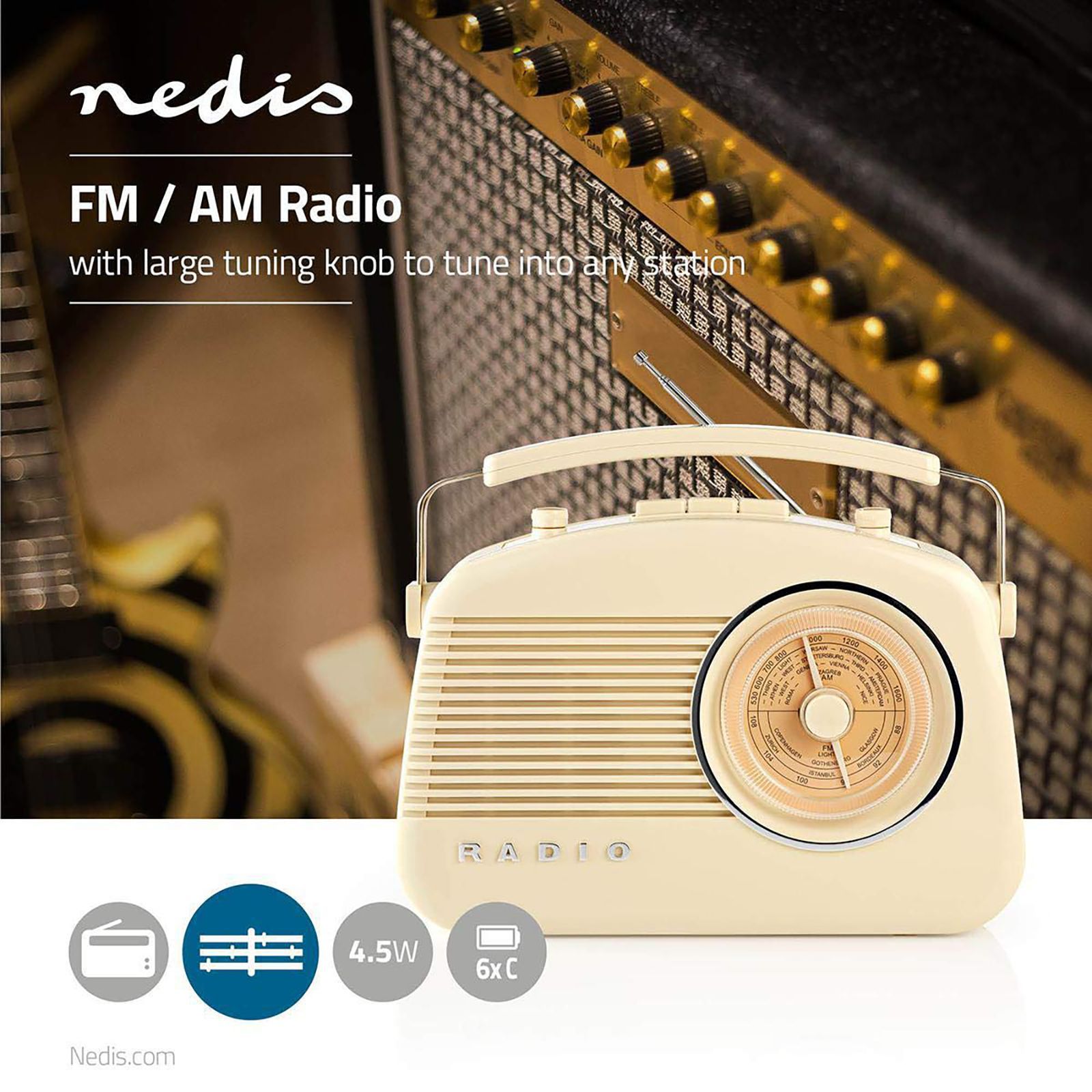 nedis Vintage Retro Classic 5.4W Portable Bluetooth Speaker (Built-In FM, Stereo Channel, Beige)_11